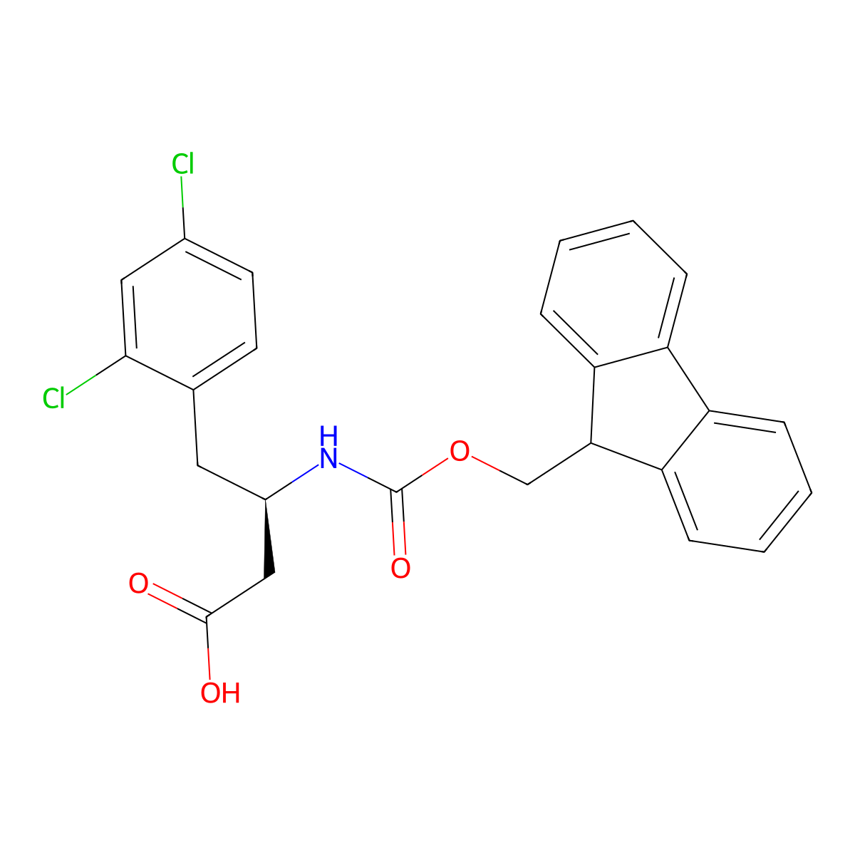 (R)-3-((((9H-Fluoren-9-yl)methoxy)carbonyl)amino)-4-(2,4-dichlorophenyl)butanoic acid molecular structure, CAS 269396-54-5