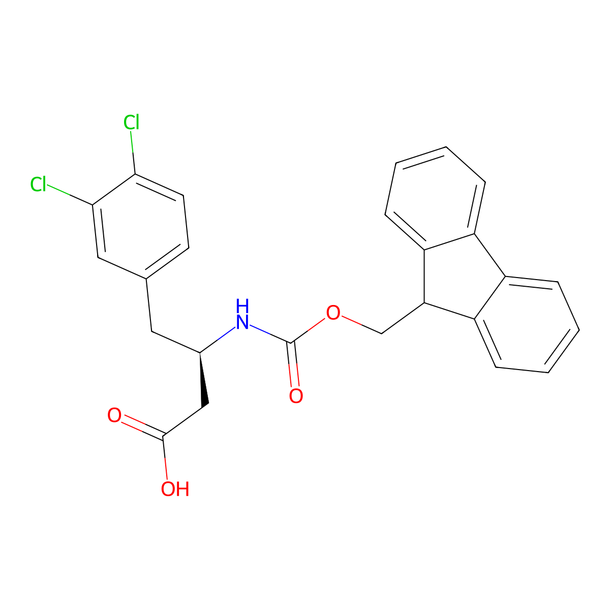 (R)-3-((((9H-Fluoren-9-yl)methoxy)carbonyl)amino)-4-(3,4-dichlorophenyl)butanoic acid molecular structure, CAS 269396-57-8