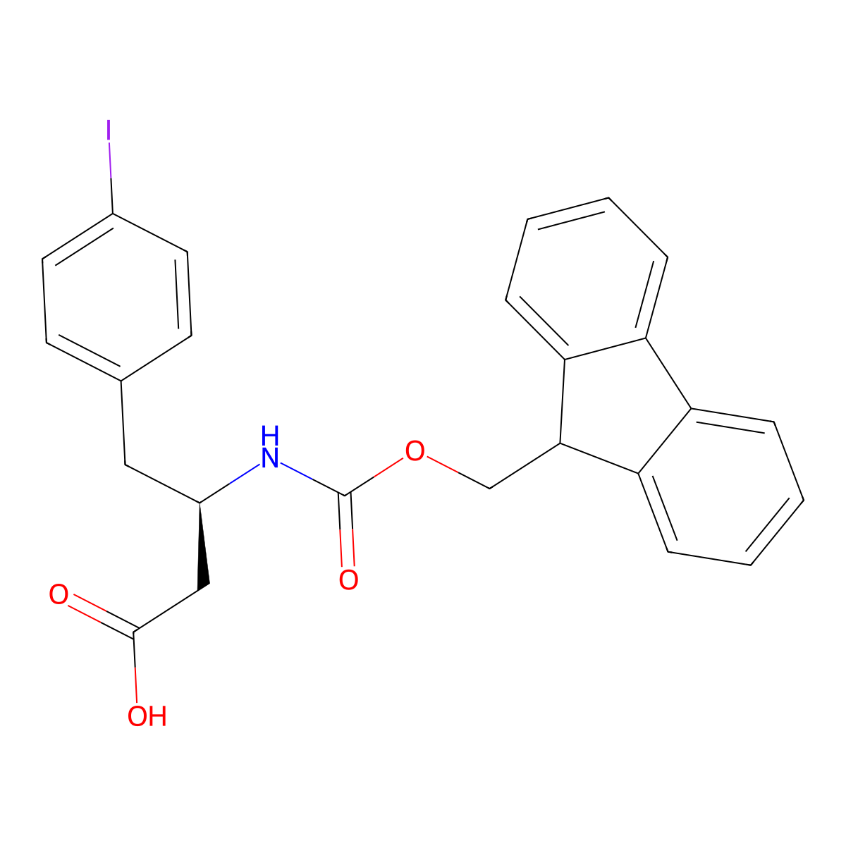 (R)-3-((((9H-fluoren-9-yl)methoxy)carbonyl)amino)-4-(4-iodophenyl)butanoic acid molecular structure, CAS 269396-73-8