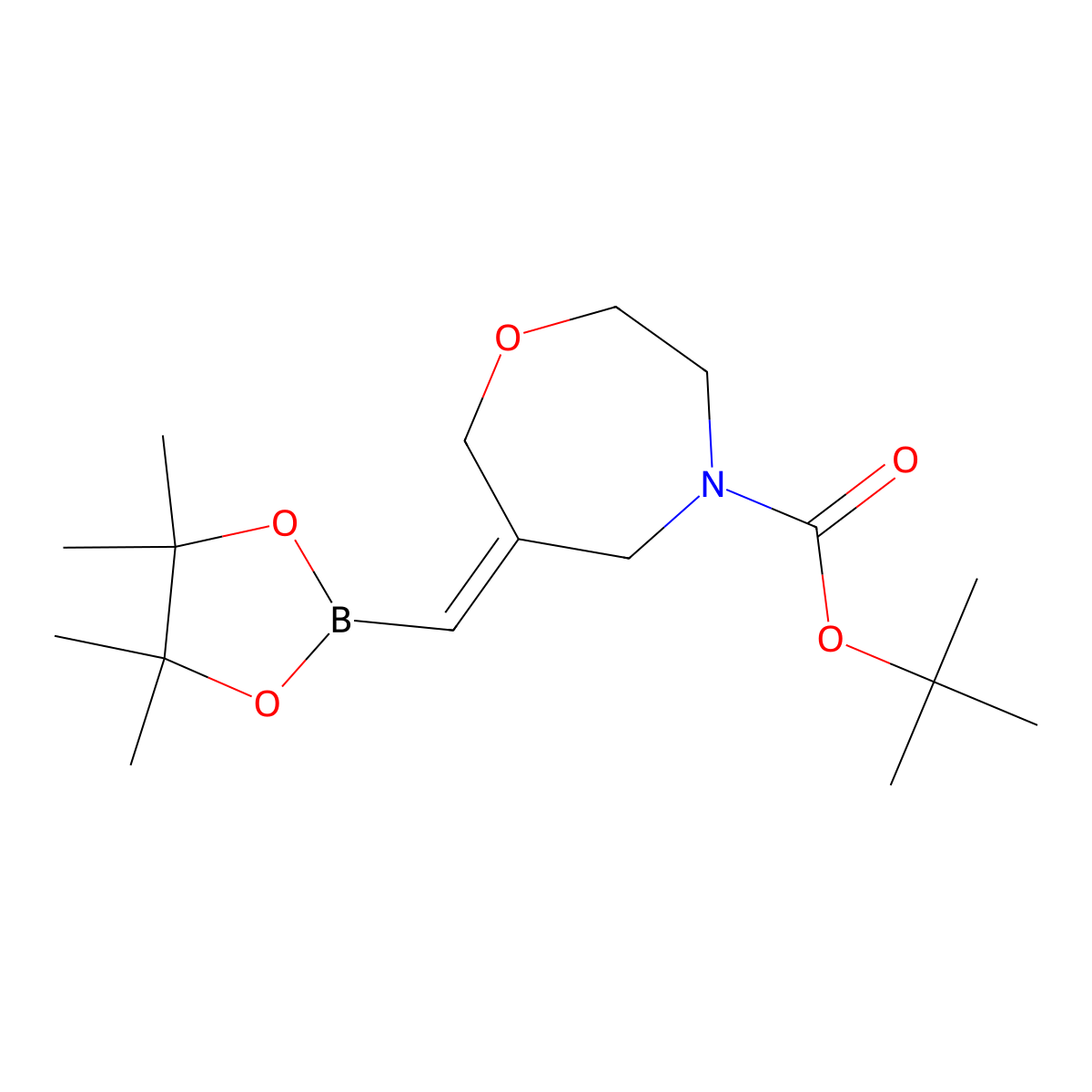 Tert-butyl 6-[(4,4,5,5-tetramethyl-1,3,2-dioxaborolan-2-yl)methylidene]-1,4-oxazepane-4-carboxylate molecular structure, CAS 2694027-90-0