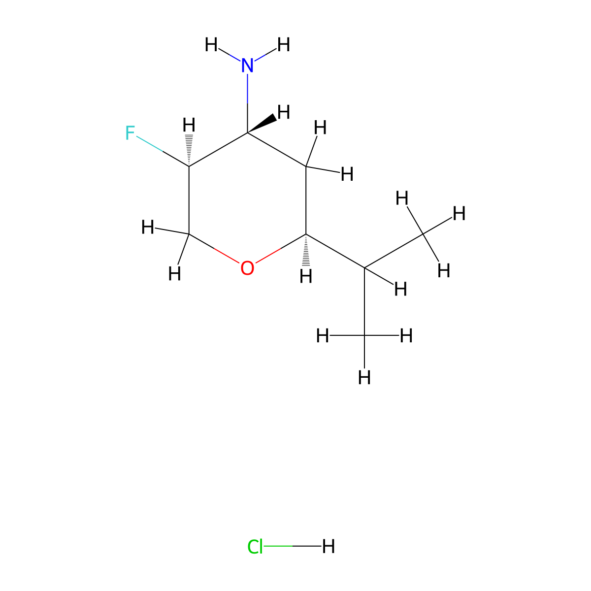 rac-(2R,4S,5R)-5-fluoro-2-(propan-2-yl)oxan-4-amine hydrochloride molecular structure, CAS 2694056-71-6