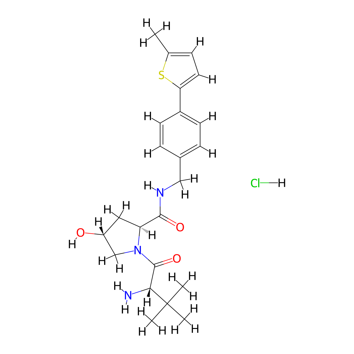 (2S,4R)-1-[(2S)-2-amino-3,3-dimethylbutanoyl]-4-hydroxy-N-{[4-(5-methylthiophen-2-yl)phenyl]methyl}pyrrolidine-2-carboxamide hydrochloride molecular structure, CAS 2694056-84-1