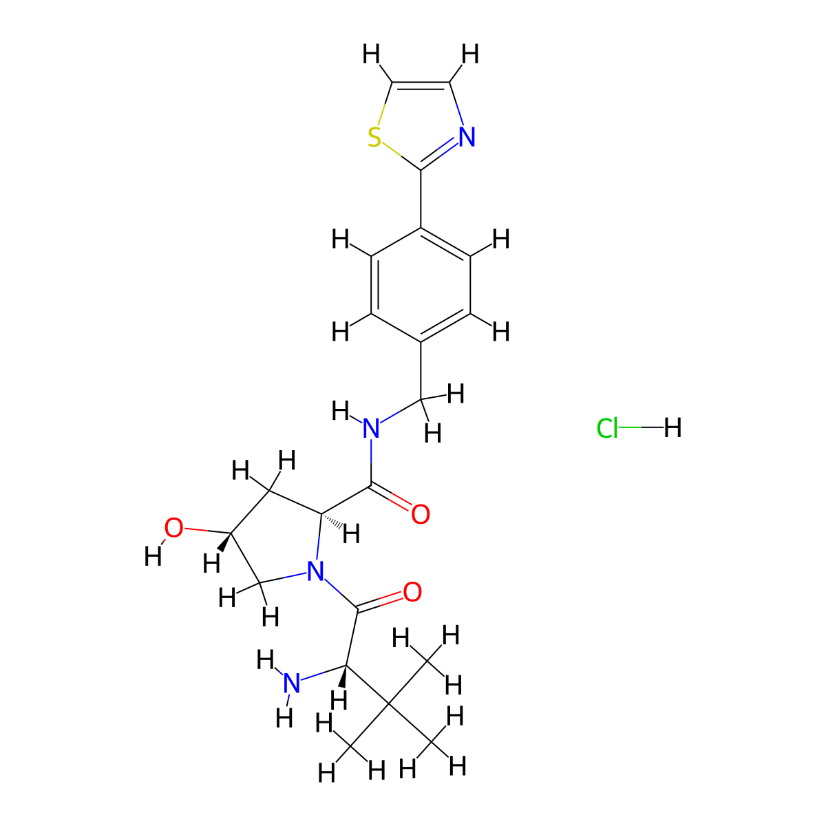 (2S,4R)-1-[(2S)-2-amino-3,3-dimethylbutanoyl]-4-hydroxy-N-{[4-(1,3-thiazol-2-yl)phenyl]methyl}pyrrolidine-2-carboxamide hydrochloride molecular structure, CAS 2694056-86-3