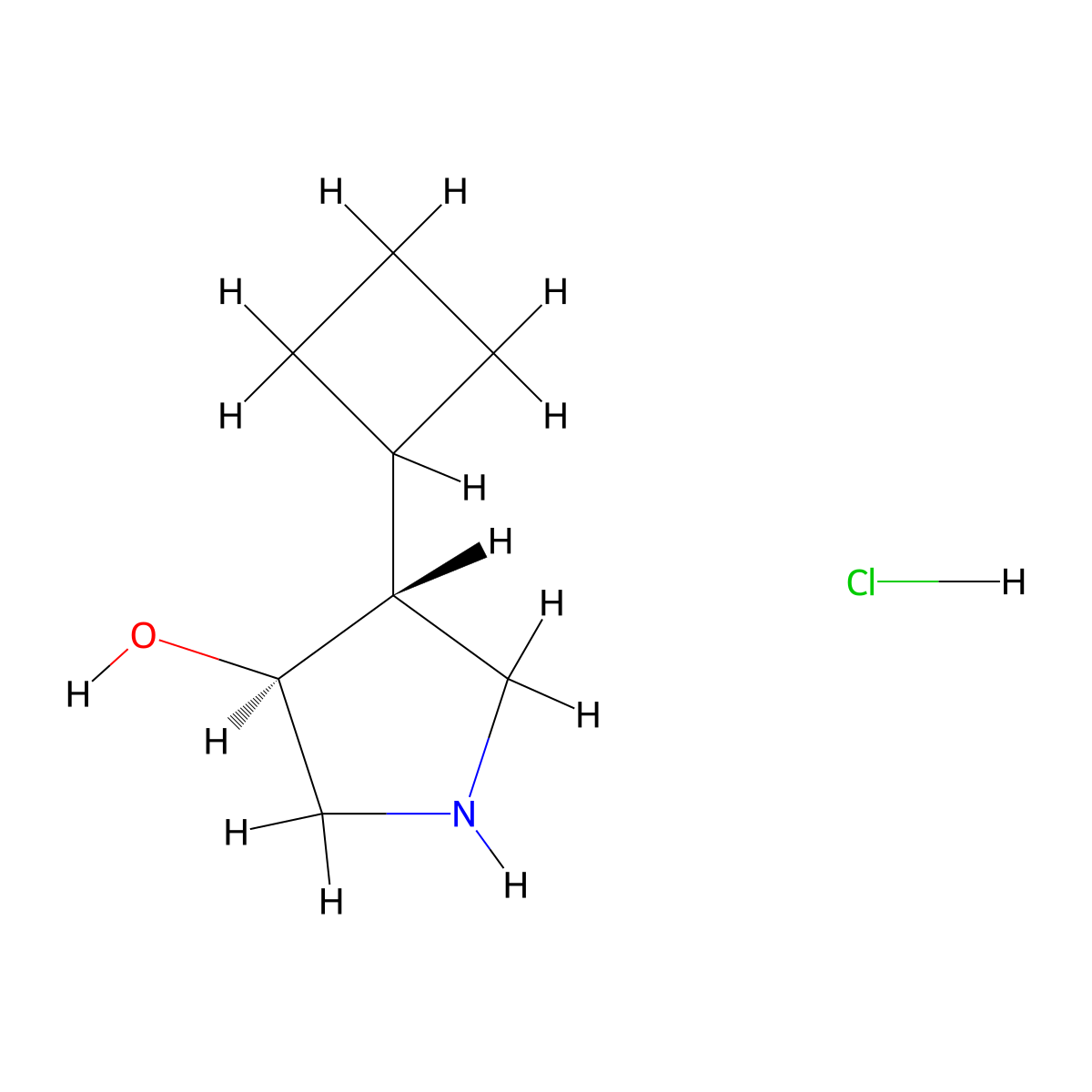 rac-(3R,4S)-4-cyclobutylpyrrolidin-3-ol hydrochloride, trans molecular structure, CAS 2694056-94-3