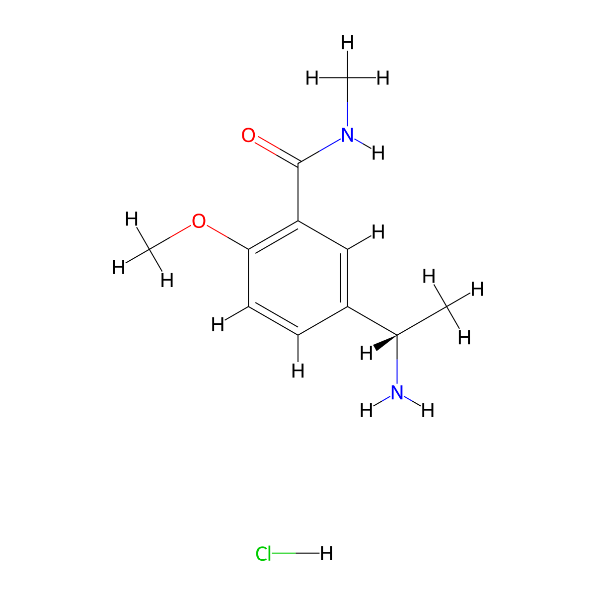 5-[(1S)-1-aminoethyl]-2-methoxy-N-methylbenzamide hydrochloride molecular structure, CAS 2694057-00-4