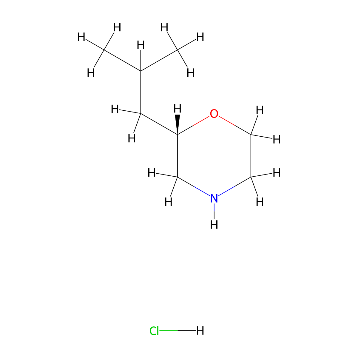 (2S)-2-(2-methylpropyl)morpholine hydrochloride molecular structure, CAS 2694057-32-2