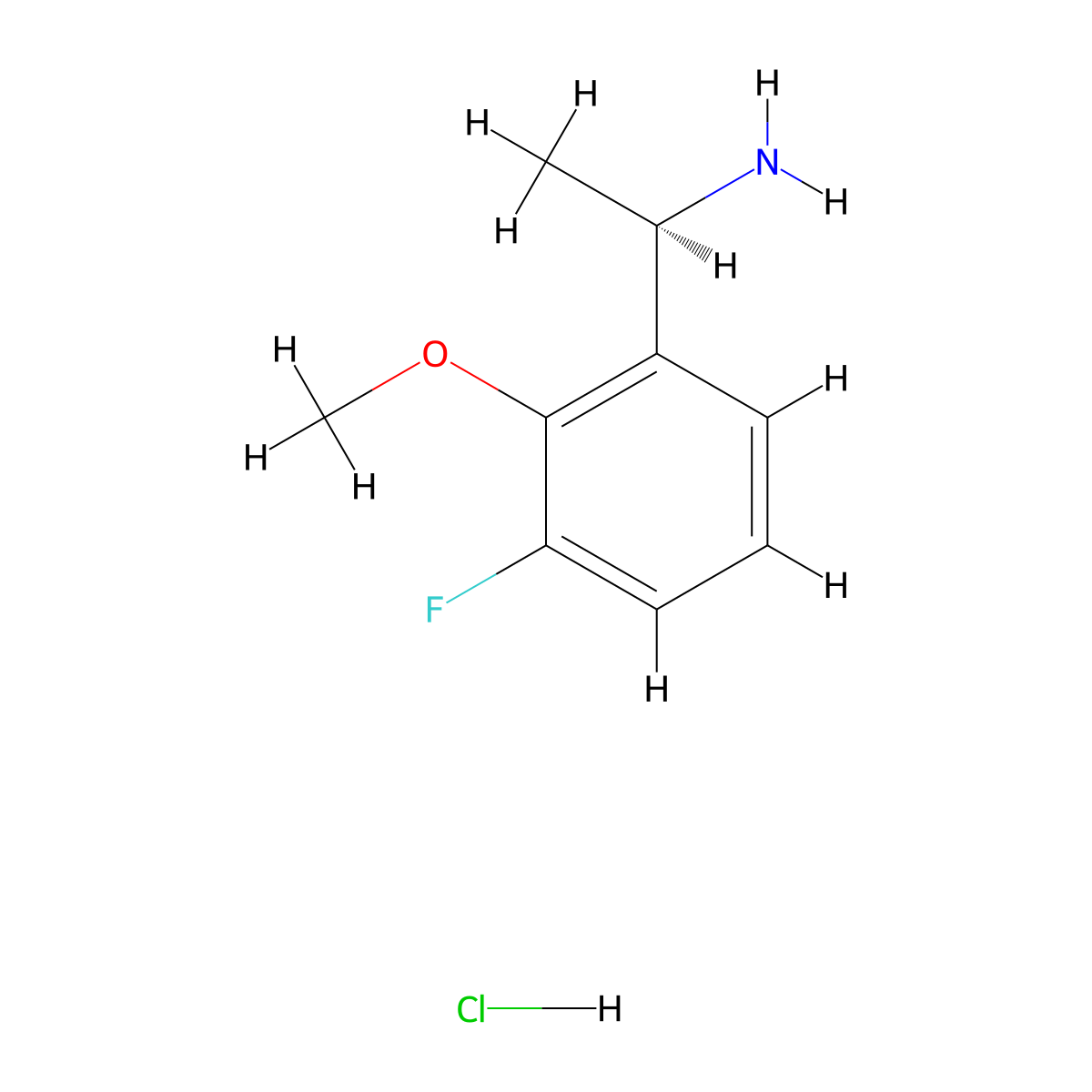 (1R)-1-(3-fluoro-2-methoxyphenyl)ethan-1-amine hydrochloride molecular structure, CAS 2694057-36-6