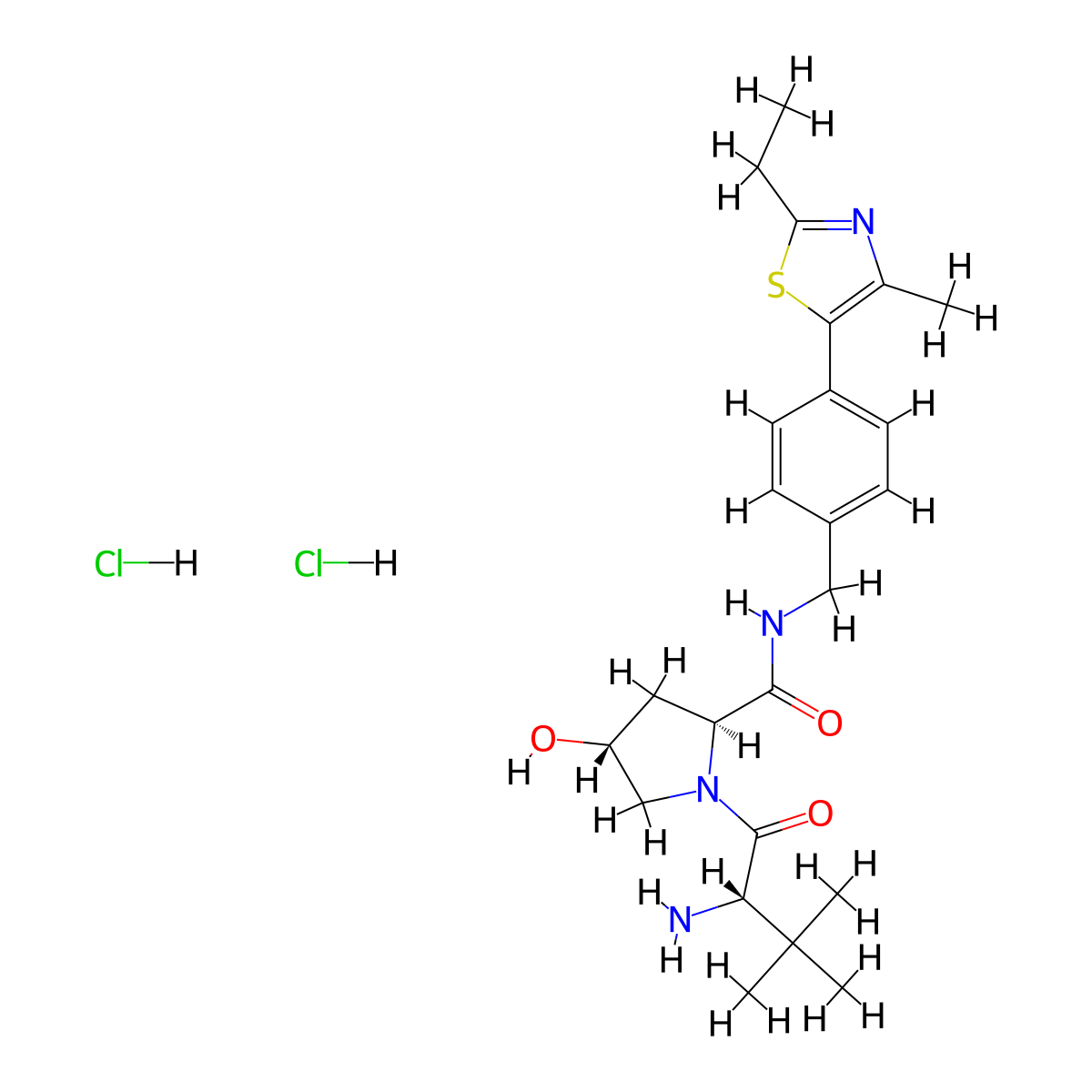 (2S,4R)-1-[(2S)-2-amino-3,3-dimethylbutanoyl]-N-{[4-(2-ethyl-4-methyl-1,3-thiazol-5-yl)phenyl]methyl}-4-hydroxypyrrolidine-2-carboxamide dihydrochloride molecular structure, CAS 2694057-58-2