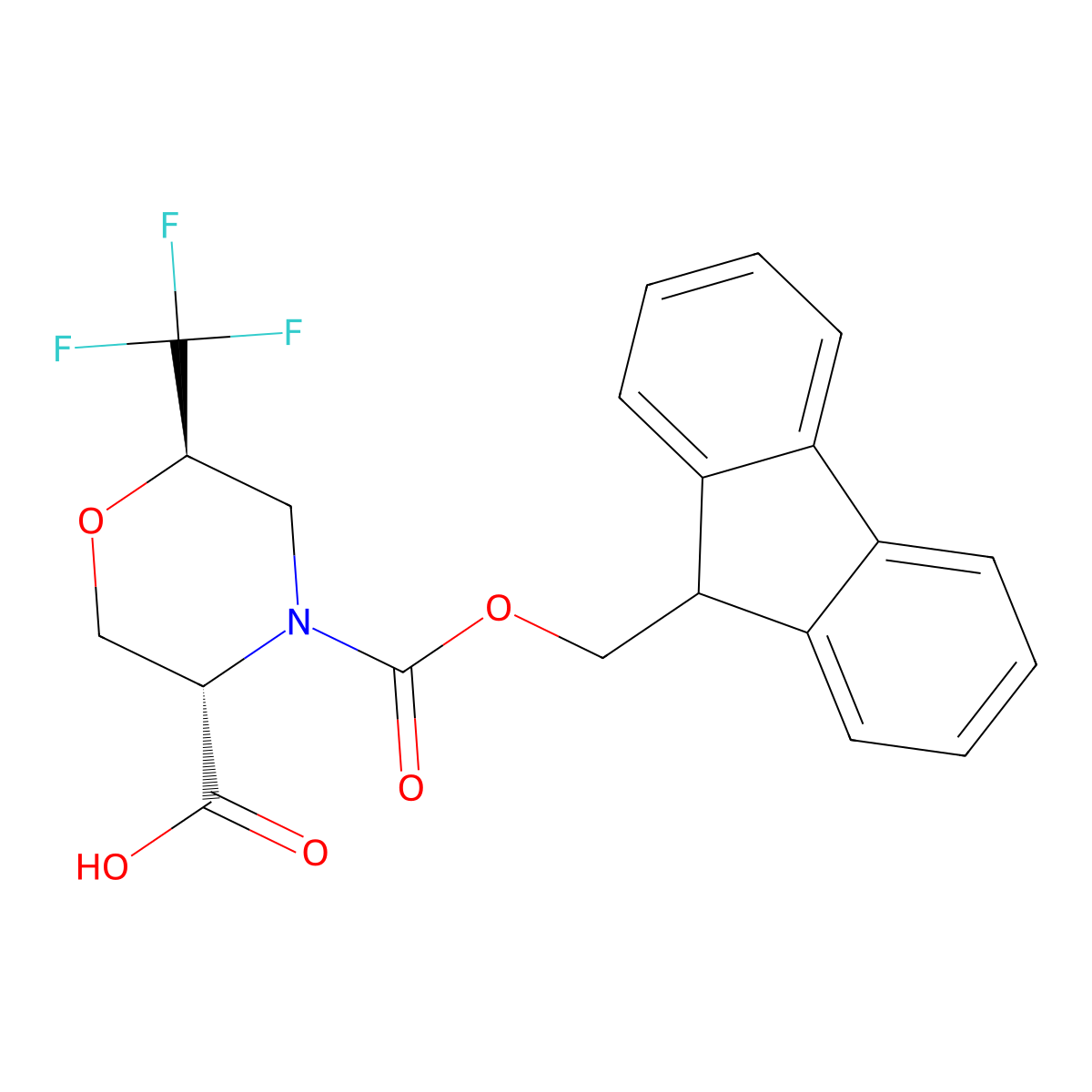 rac-(3R,6S)-4-{[(9H-fluoren-9-yl)methoxy]carbonyl}-6-(trifluoromethyl)morpholine-3-carboxylic acid, trans molecular structure, CAS 2694057-60-6