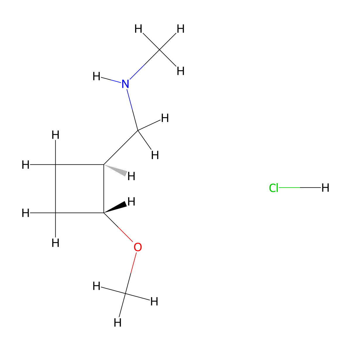 rac-{[(1R,2S)-2-methoxycyclobutyl]methyl}(methyl)amine hydrochloride, trans molecular structure, CAS 2694063-14-2
