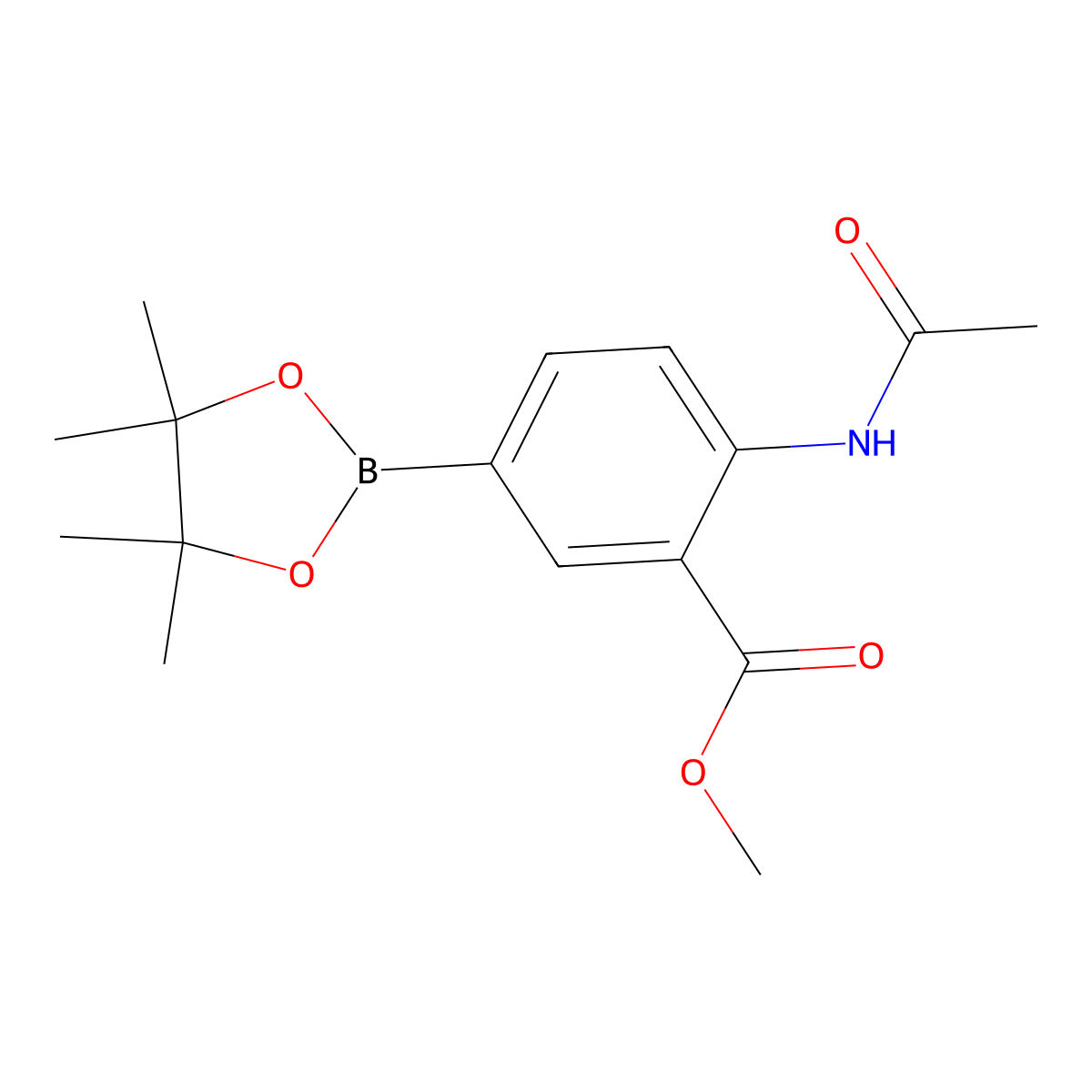 Methyl 2-acetamido-5-(4,4,5,5-tetramethyl-1,3,2-dioxaborolan-2-yl)benzoate molecular structure, CAS 269410-02-8