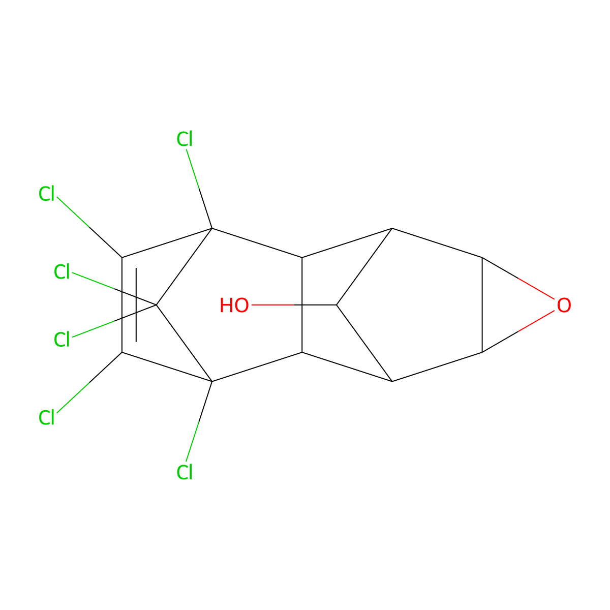 2,7:3,6-Dimethanonaphth(2,3-b)oxiren-8-ol, 3,4,5,6,9,9-hexachloro-1a,2,2a,3,6,6a,7,7a-octahydro-, stereoisomer molecular structure, CAS 26946-01-0
