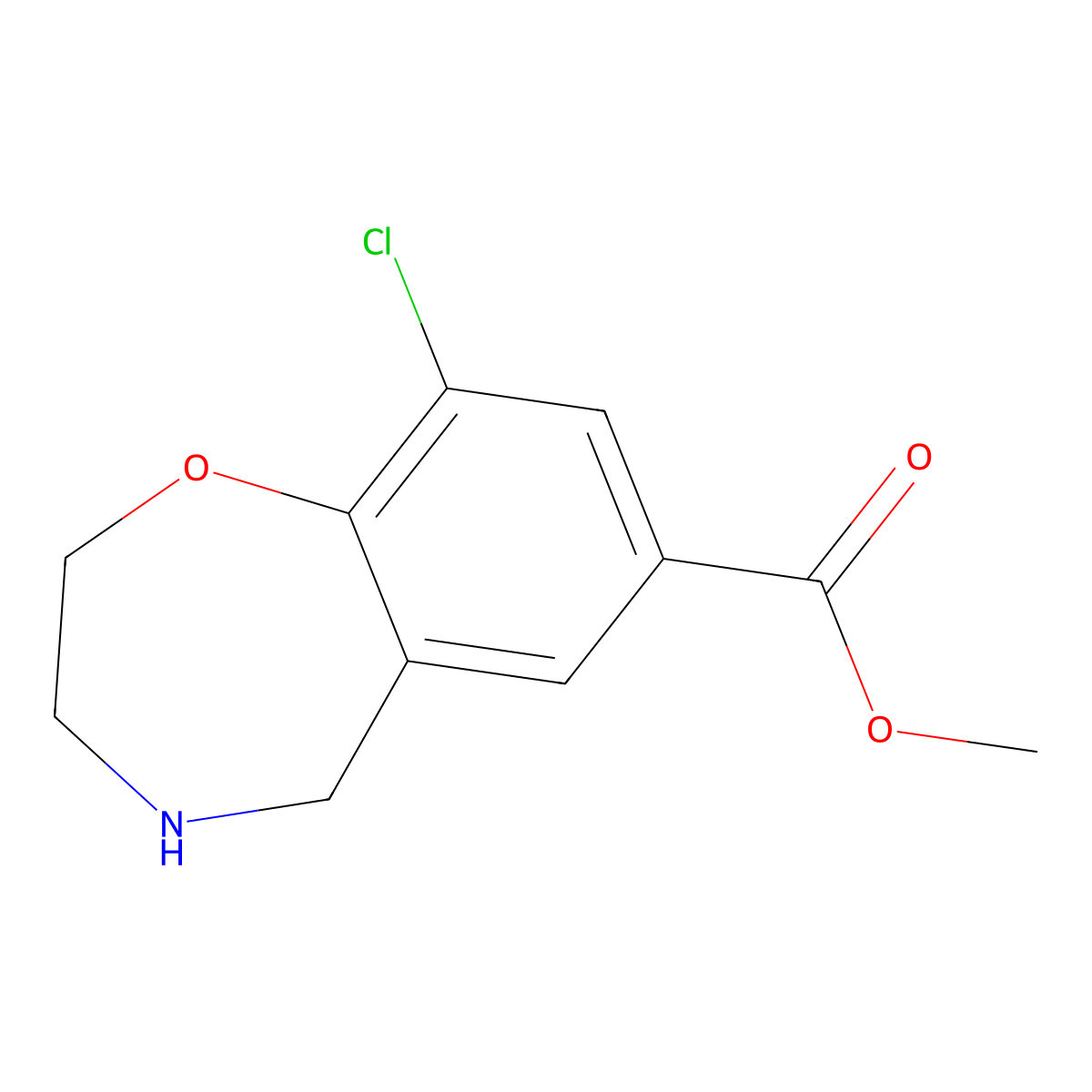 Methyl 9-chloro-2,3,4,5-tetrahydro-1,4-benzoxazepine-7-carboxylate molecular structure, CAS 2694721-85-0