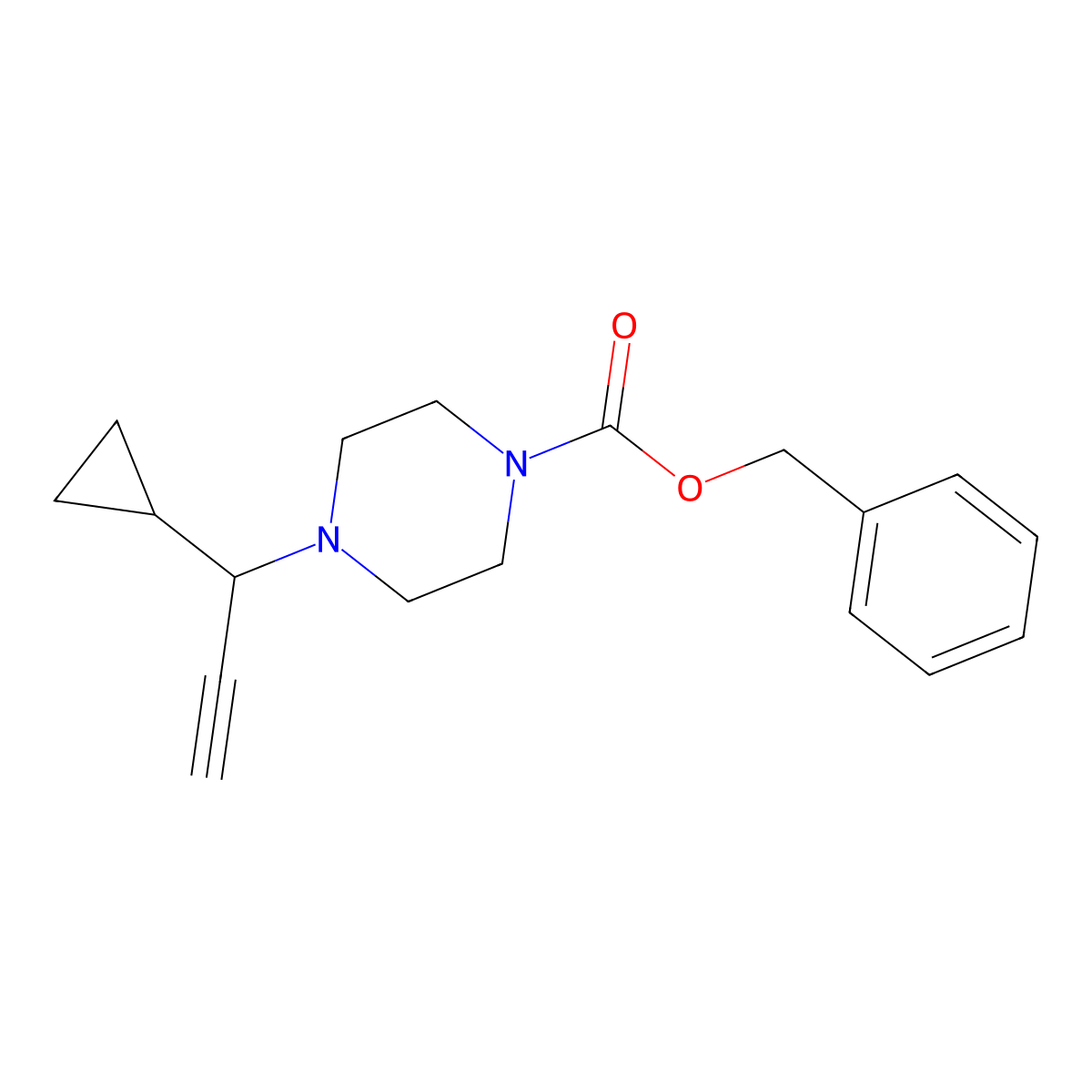 Benzyl 4-(1-cyclopropylprop-2-yn-1-yl)piperazine-1-carboxylate molecular structure, CAS 2694721-92-9