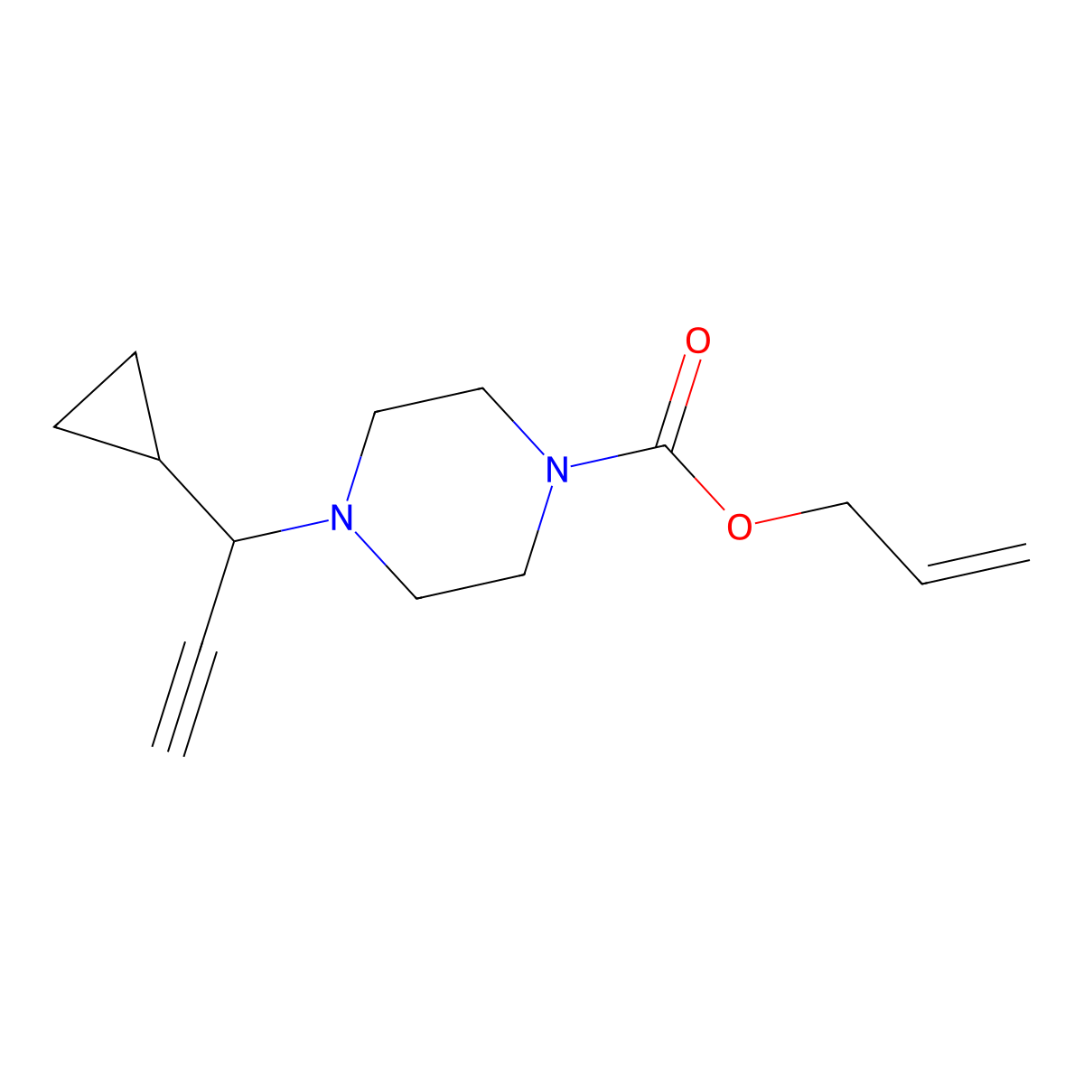 Prop-2-en-1-yl 4-(1-cyclopropylprop-2-yn-1-yl)piperazine-1-carboxylate molecular structure, CAS 2694722-37-5