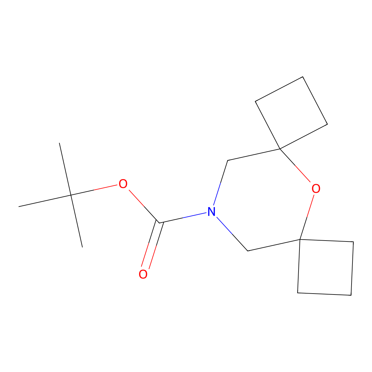 Tert-butyl 5-oxa-11-azadispiro[3.1.3^{6}.3^{4}]dodecane-11-carboxylate molecular structure, CAS 2694722-39-7