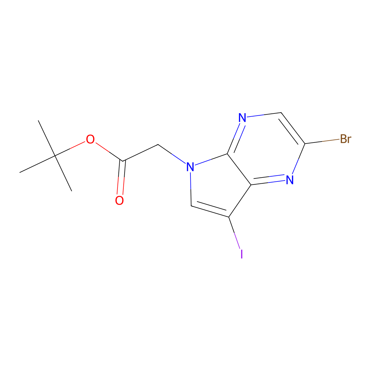 tert-butyl 2-{2-bromo-7-iodo-5H-pyrrolo[2,3-b]pyrazin-5-yl}acetate molecular structure, CAS 2694722-68-2