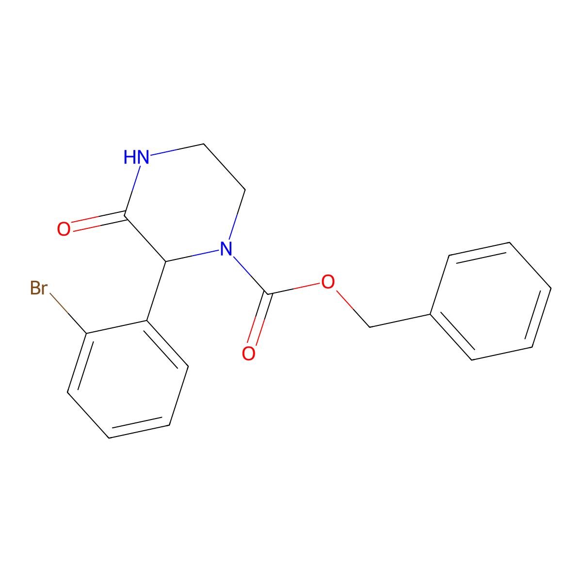 Benzyl 2-(2-bromophenyl)-3-oxopiperazine-1-carboxylate molecular structure, CAS 2694722-85-3