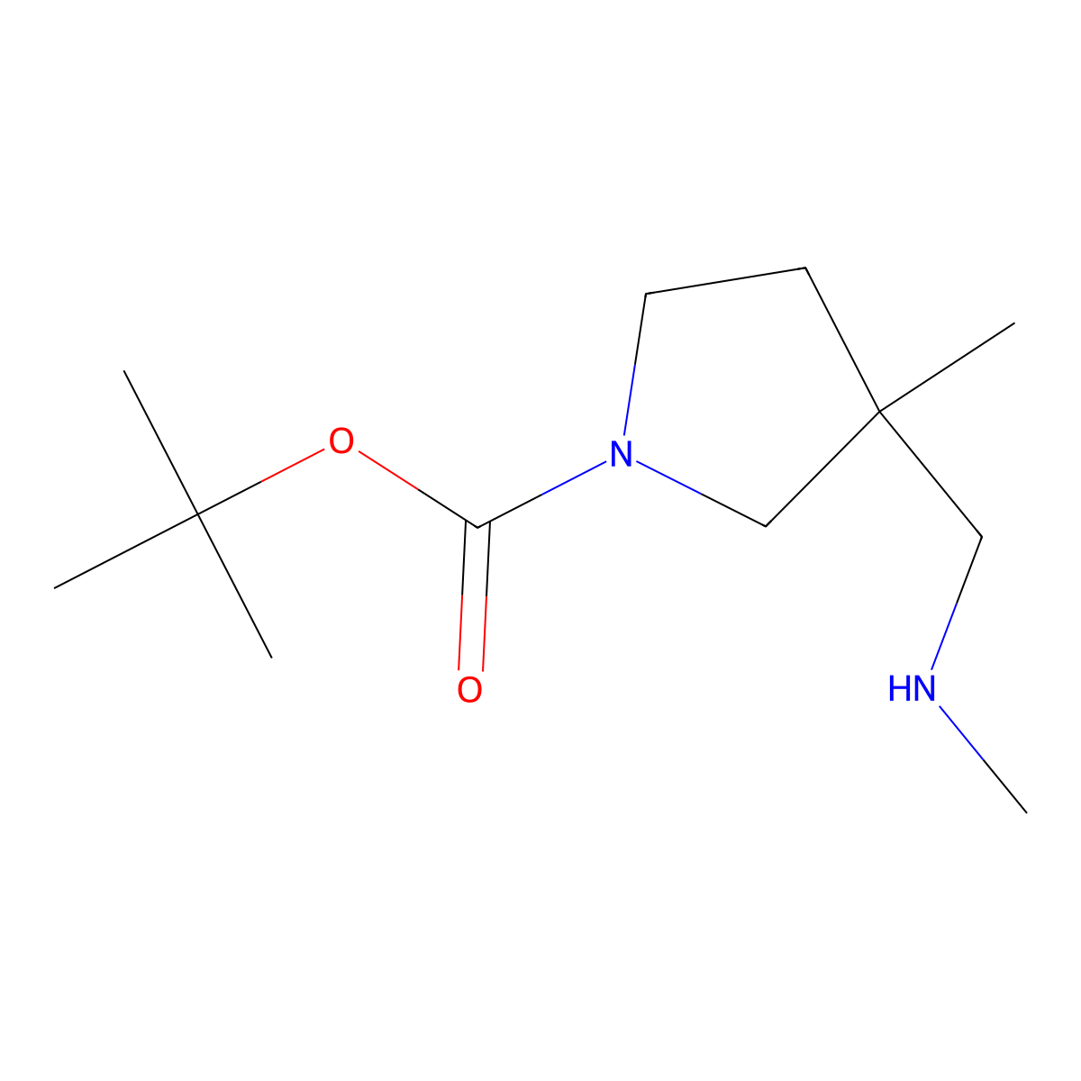 Tert-butyl 3-methyl-3-[(methylamino)methyl]pyrrolidine-1-carboxylate molecular structure, CAS 2694723-26-5