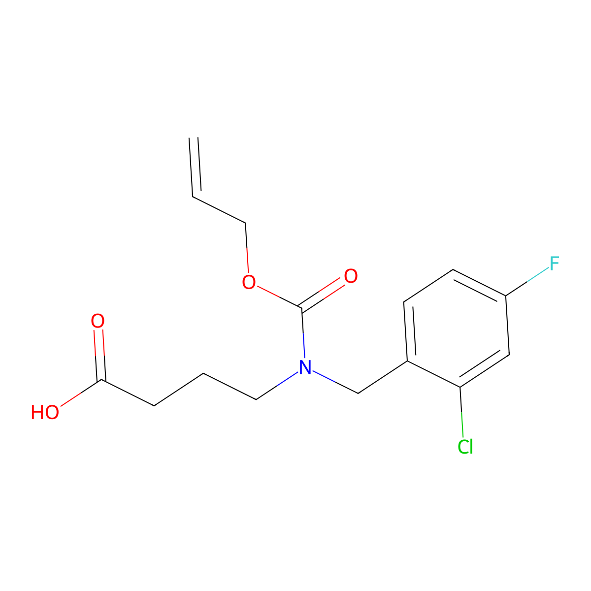 4-{[(2-Chloro-4-fluorophenyl)methyl][(prop-2-en-1-yloxy)carbonyl]amino}butanoic acid molecular structure, CAS 2694723-36-7