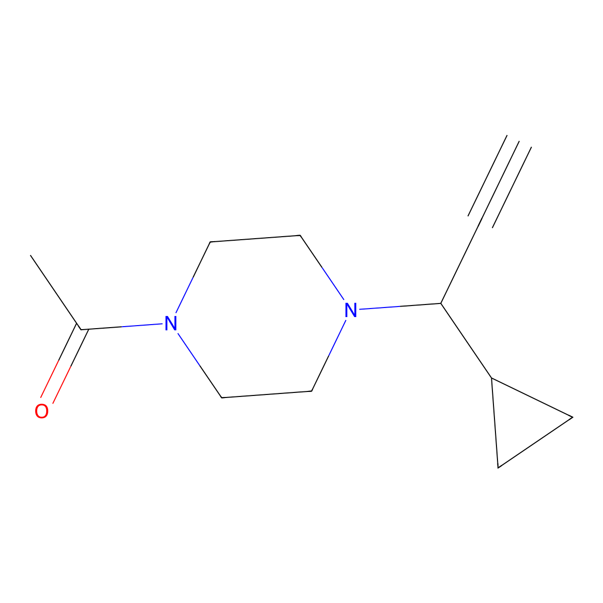 1-[4-(1-Cyclopropylprop-2-yn-1-yl)piperazin-1-yl]ethan-1-one molecular structure, CAS 2694723-39-0