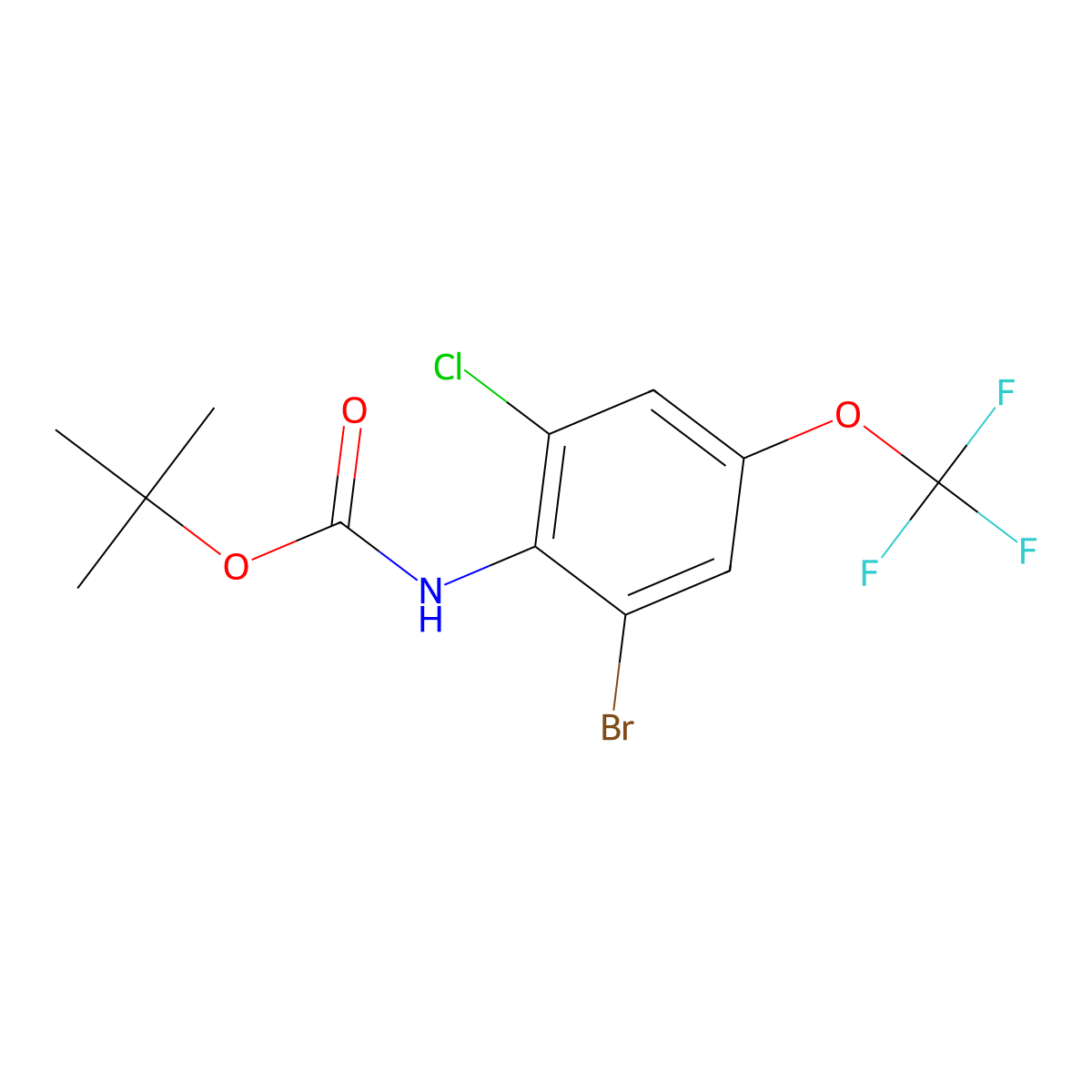 tert-butyl N-[2-bromo-6-chloro-4-(trifluoromethoxy)phenyl]carbamate molecular structure, CAS 2694723-42-5