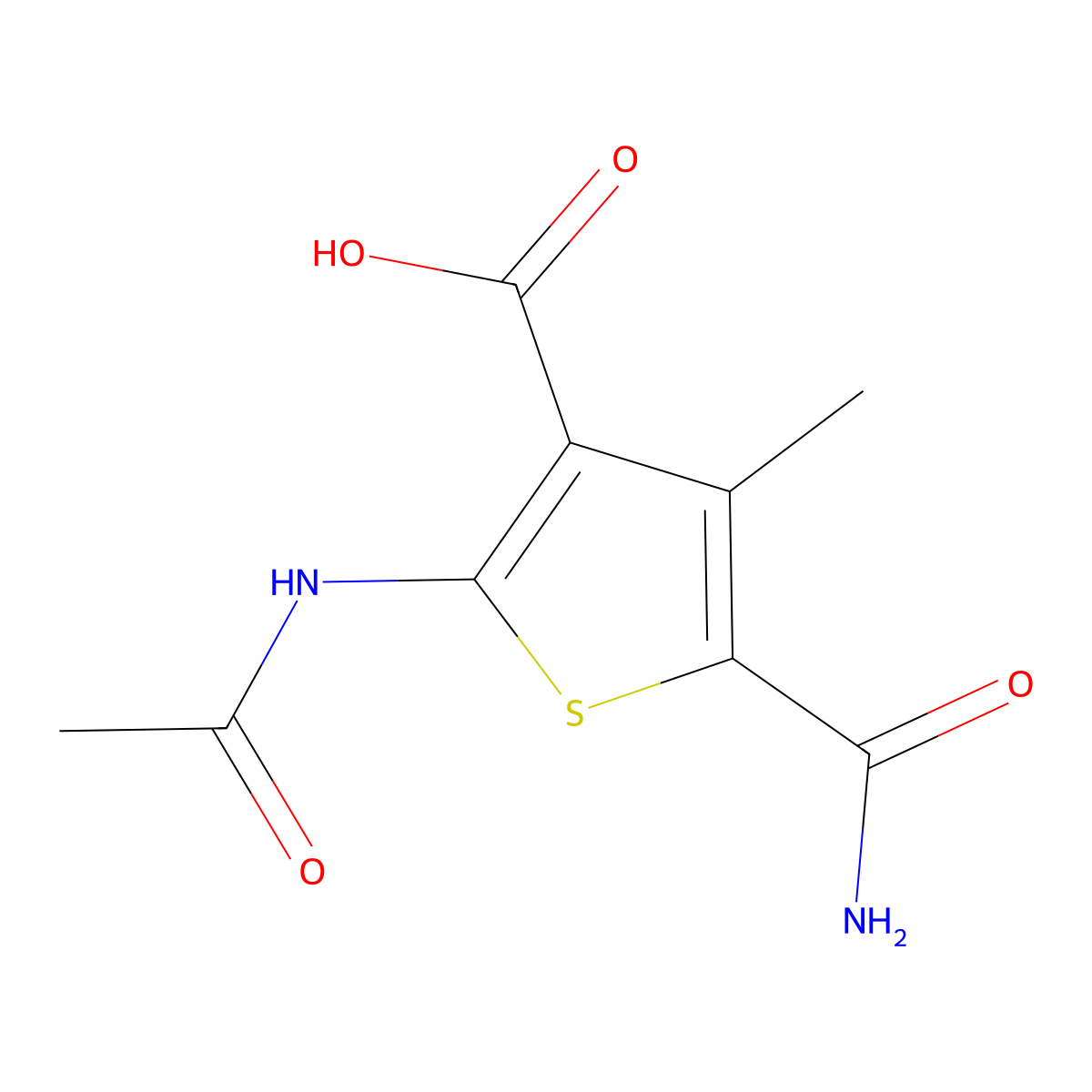 5-Carbamoyl-2-acetamido-4-methylthiophene-3-carboxylic acid molecular structure, CAS 2694725-30-7