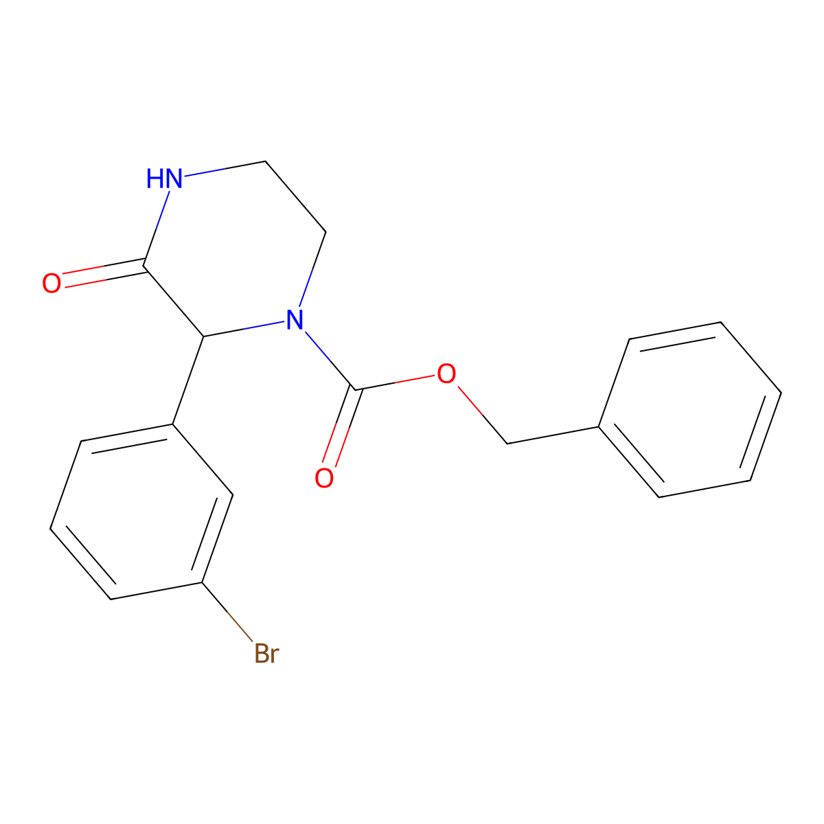 Benzyl 2-(3-bromophenyl)-3-oxopiperazine-1-carboxylate molecular structure, CAS 2694725-61-4
