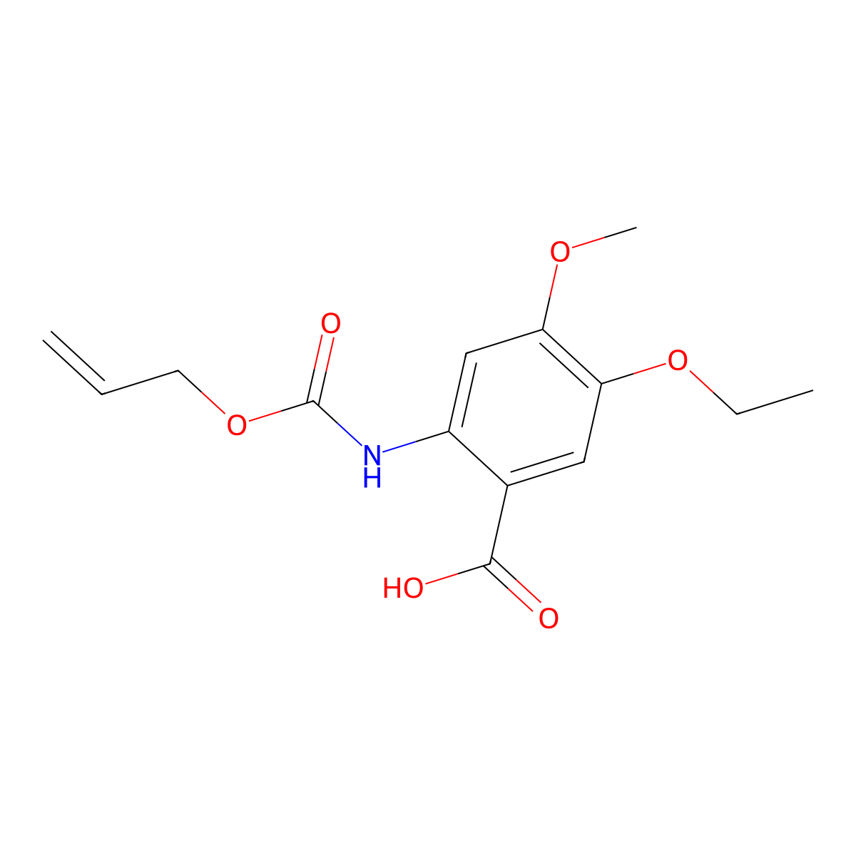5-Ethoxy-4-methoxy-2-{[(prop-2-en-1-yloxy)carbonyl]amino}benzoic acid molecular structure, CAS 2694725-77-2