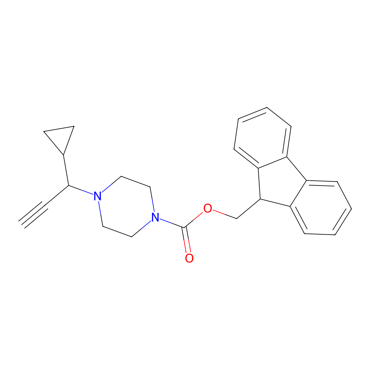 (9H-fluoren-9-yl)methyl 4-(1-cyclopropylprop-2-yn-1-yl)piperazine-1-carboxylate molecular structure, CAS 2694725-95-4