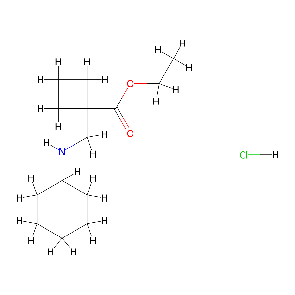 Ethyl 1-[(cyclohexylamino)methyl]cyclobutane-1-carboxylate hydrochloride molecular structure, CAS 2694727-73-4