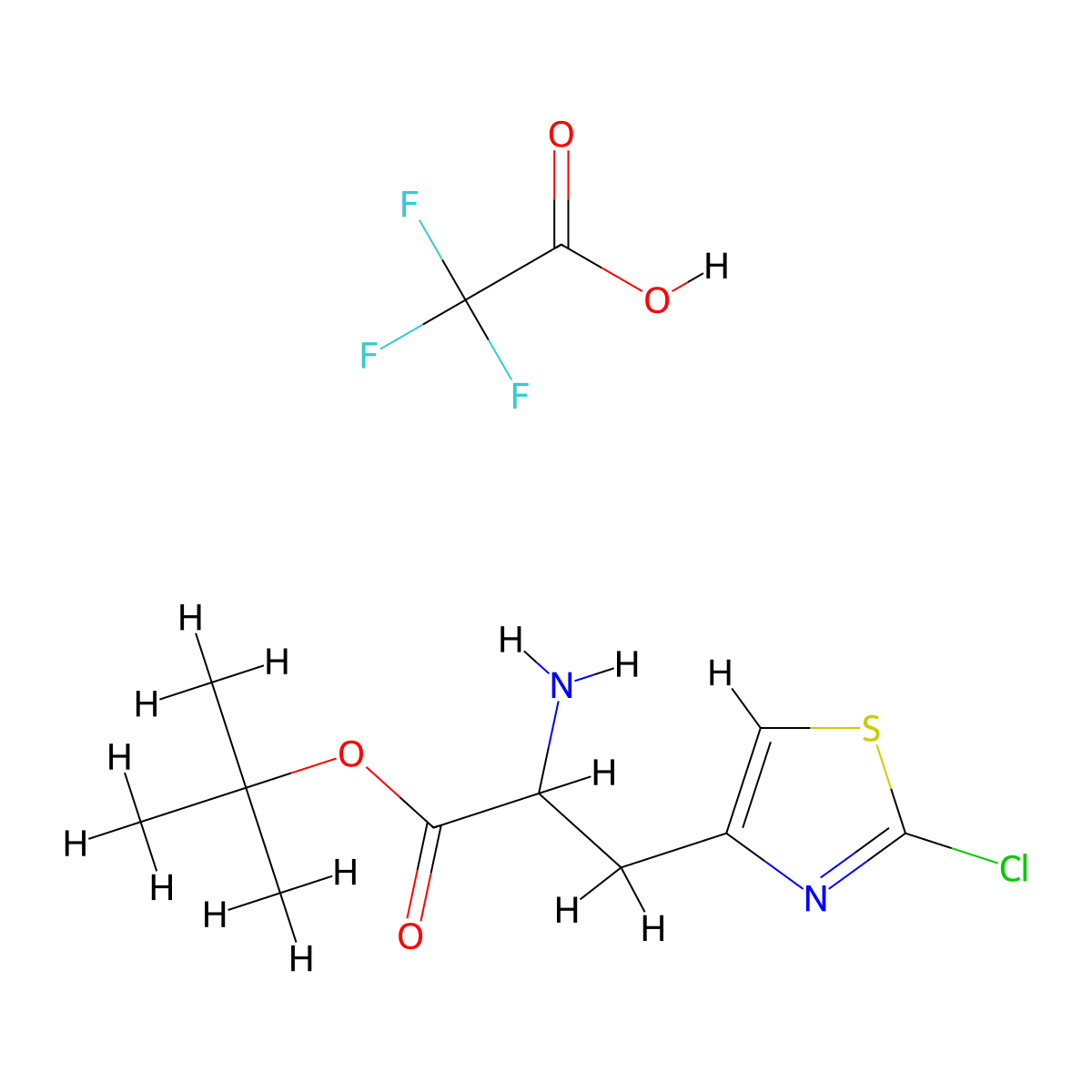 Tert-butyl 2-amino-3-(2-chloro-1,3-thiazol-4-yl)propanoate; trifluoroacetic acid molecular structure, CAS 2694727-81-4