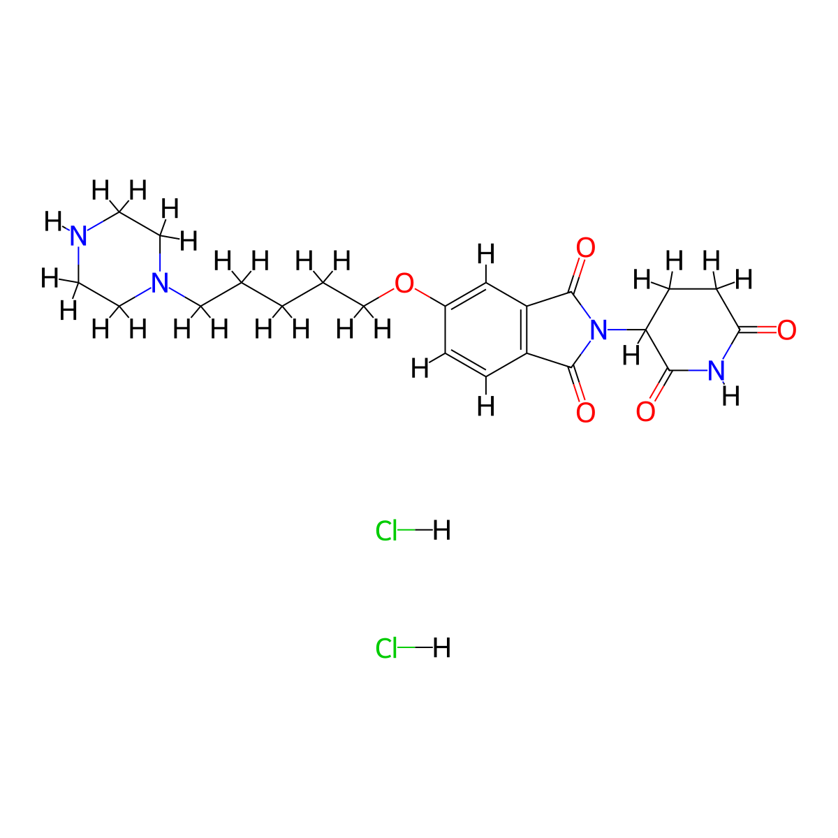 2-(2,6-dioxopiperidin-3-yl)-5-{[5-(piperazin-1-yl)pentyl]oxy}-2,3-dihydro-1H-isoindole-1,3-dione dihydrochloride molecular structure, CAS 2694727-91-6
