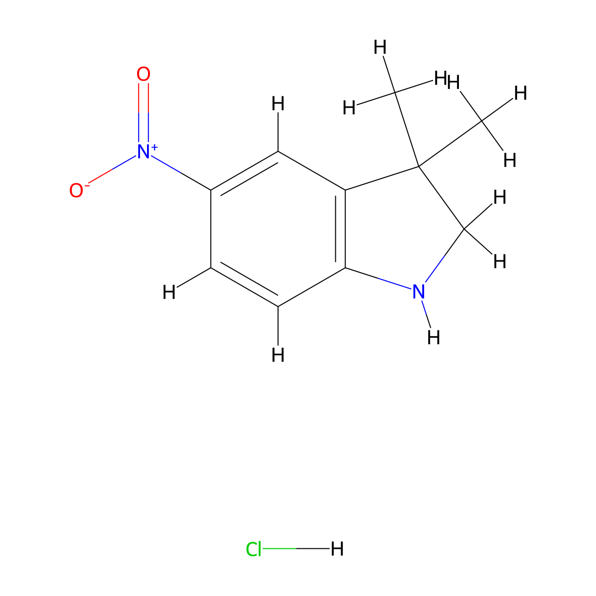 3,3-dimethyl-5-nitro-2,3-dihydro-1H-indole hydrochloride molecular structure, CAS 2694728-09-9