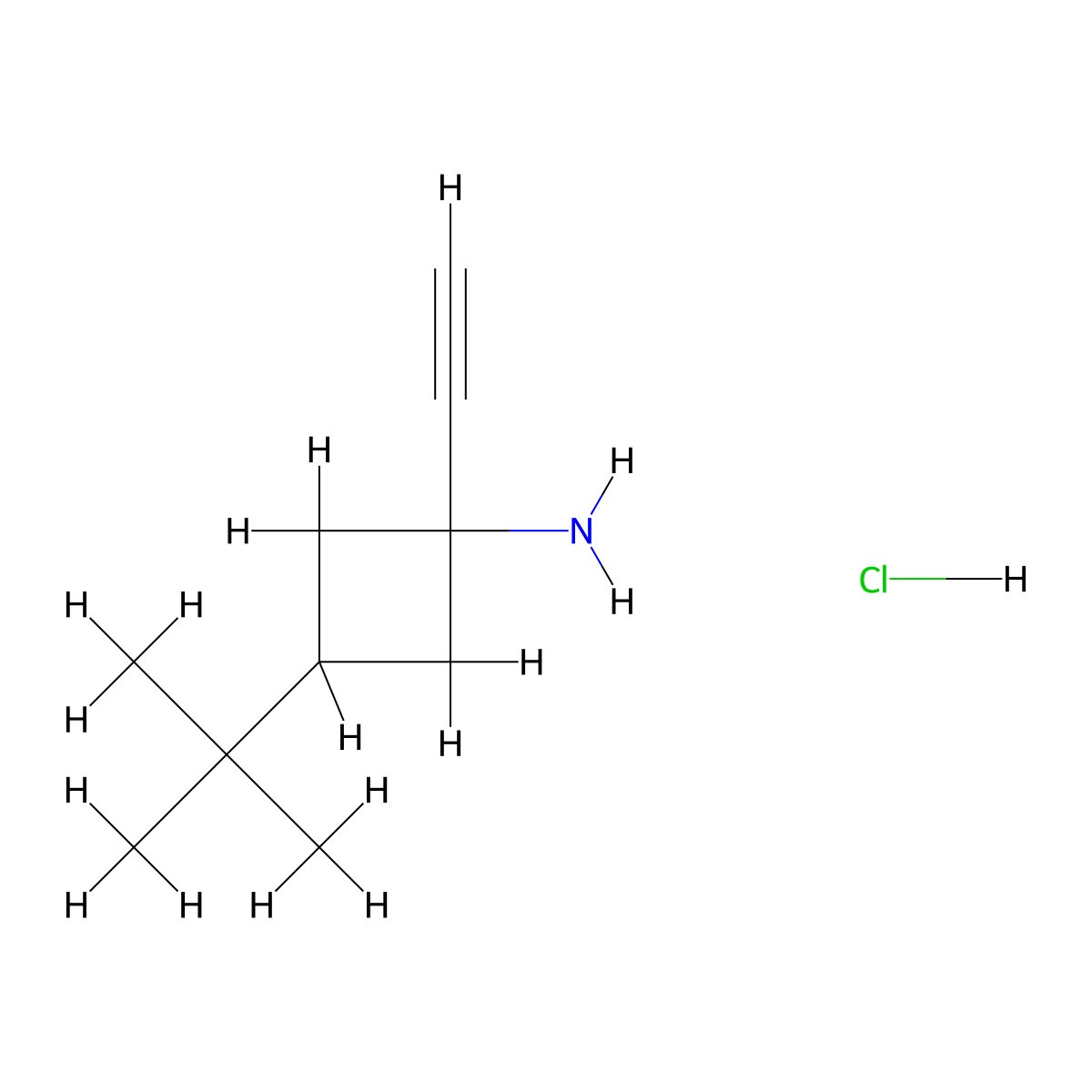 3-tert-butyl-1-ethynylcyclobutan-1-amine hydrochloride, Mixture of diastereomers molecular structure, CAS 2694728-29-3