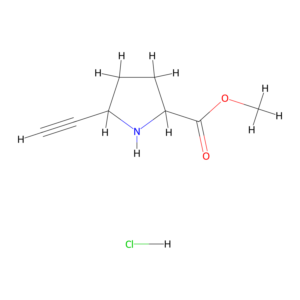 Methyl 5-ethynylpyrrolidine-2-carboxylate hydrochloride molecular structure, CAS 2694728-32-8