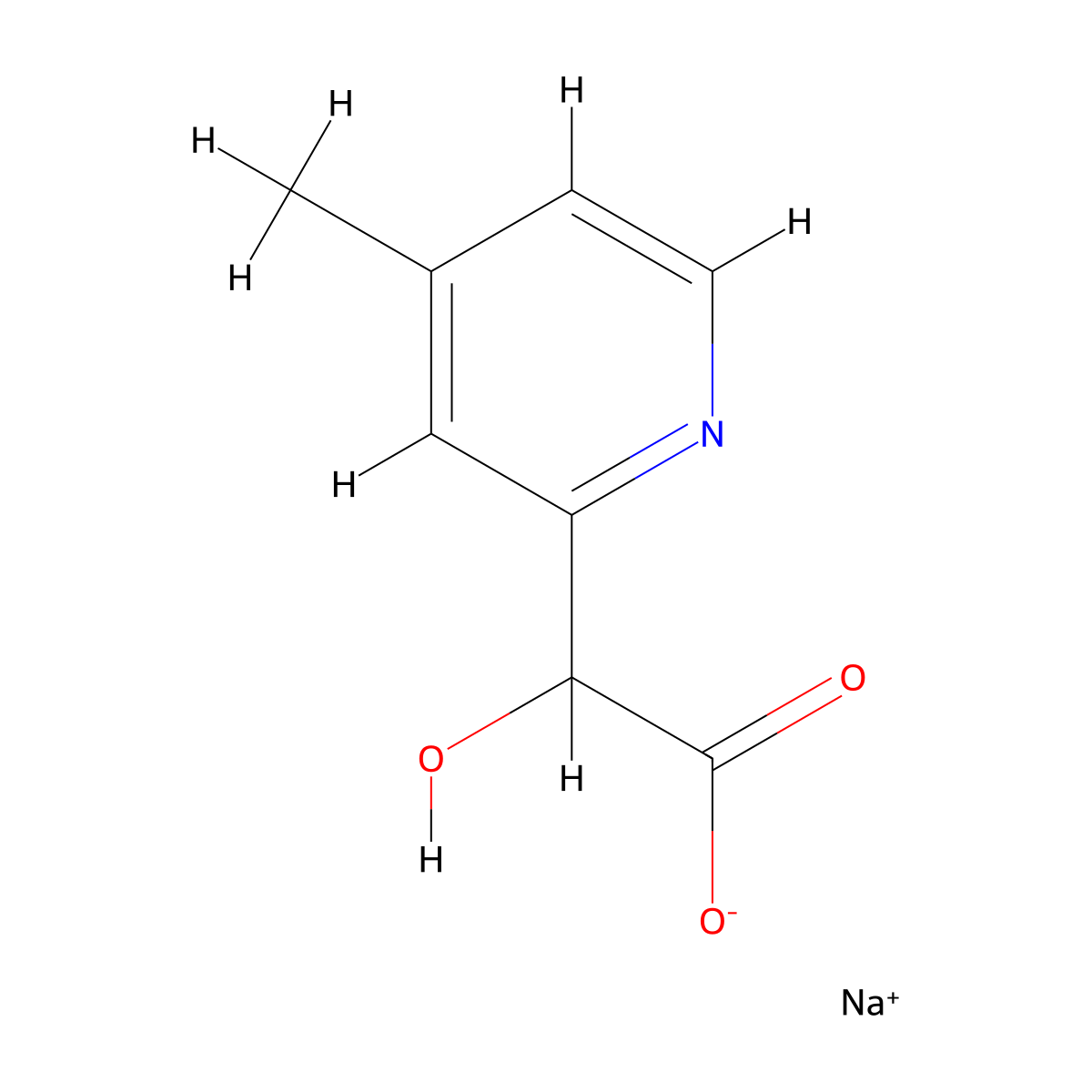 Sodium 2-hydroxy-2-(4-methylpyridin-2-yl)acetate molecular structure, CAS 2694728-33-9