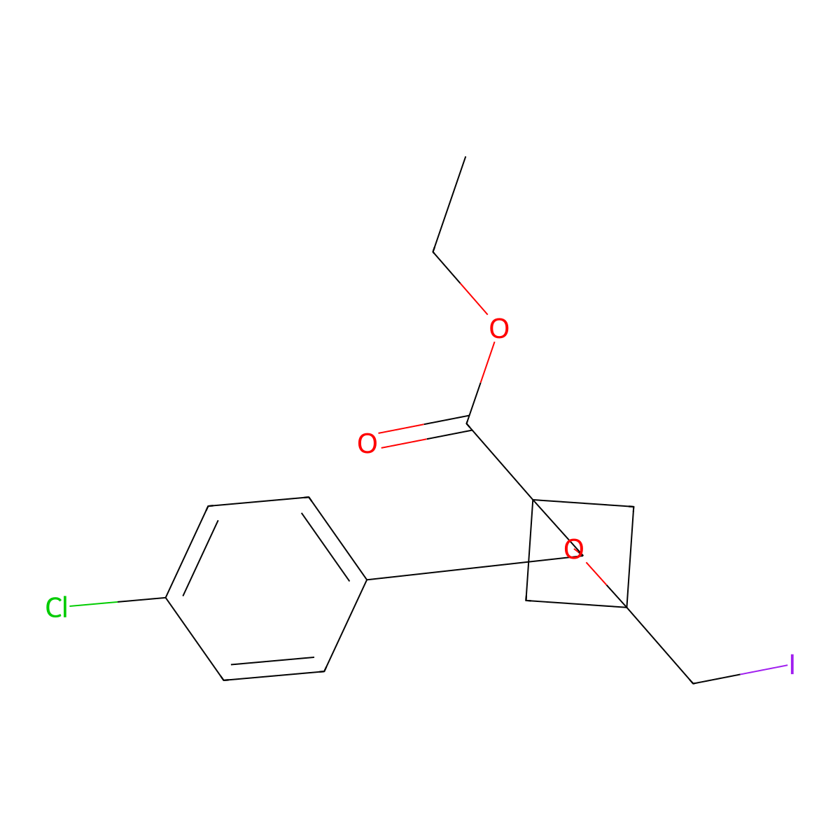 Ethyl 3-(4-chlorophenyl)-1-(iodomethyl)-2-oxabicyclo[2.1.1]hexane-4-carboxylate molecular structure, CAS 2694728-60-2