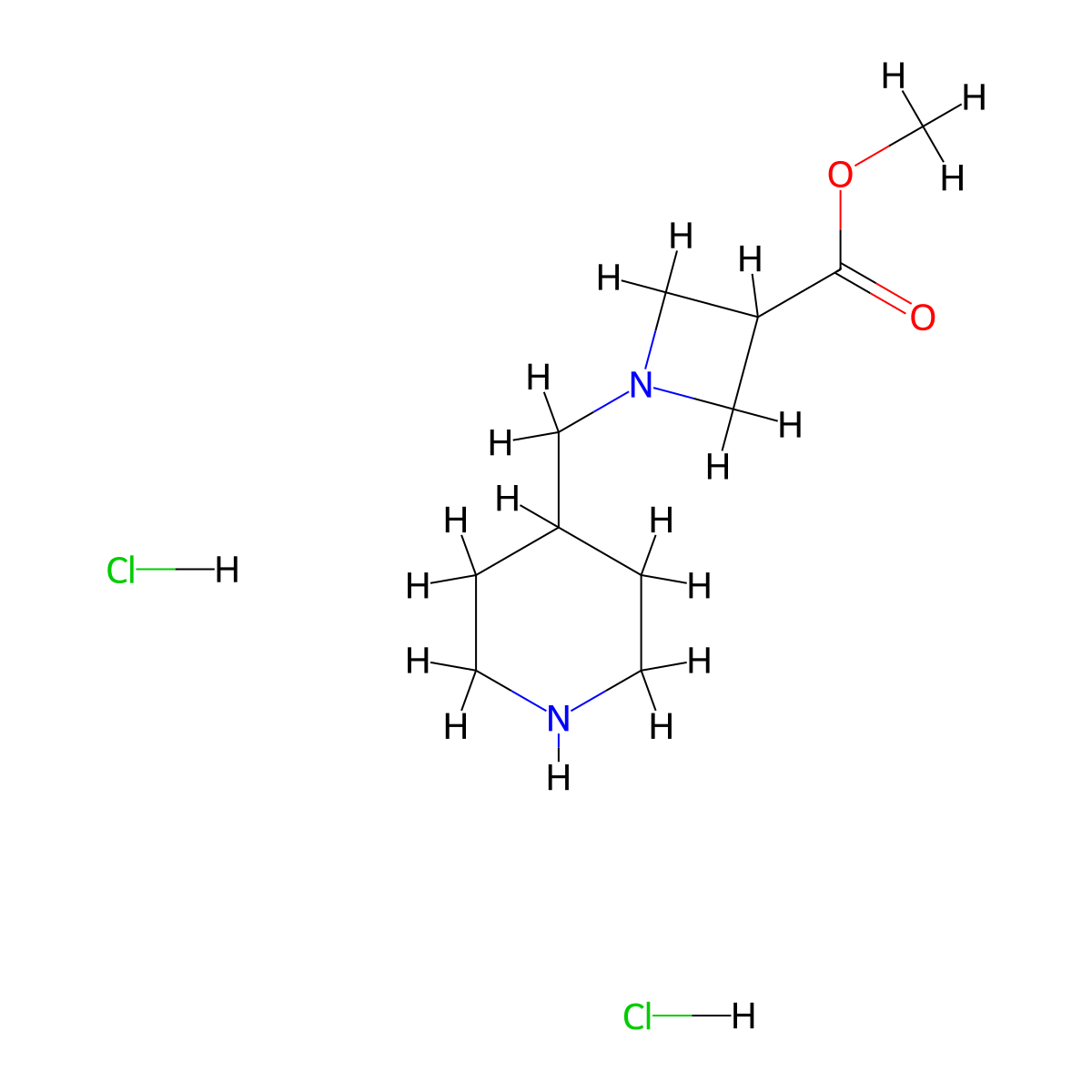 Methyl 1-[(piperidin-4-yl)methyl]azetidine-3-carboxylate dihydrochloride molecular structure, CAS 2694728-89-5