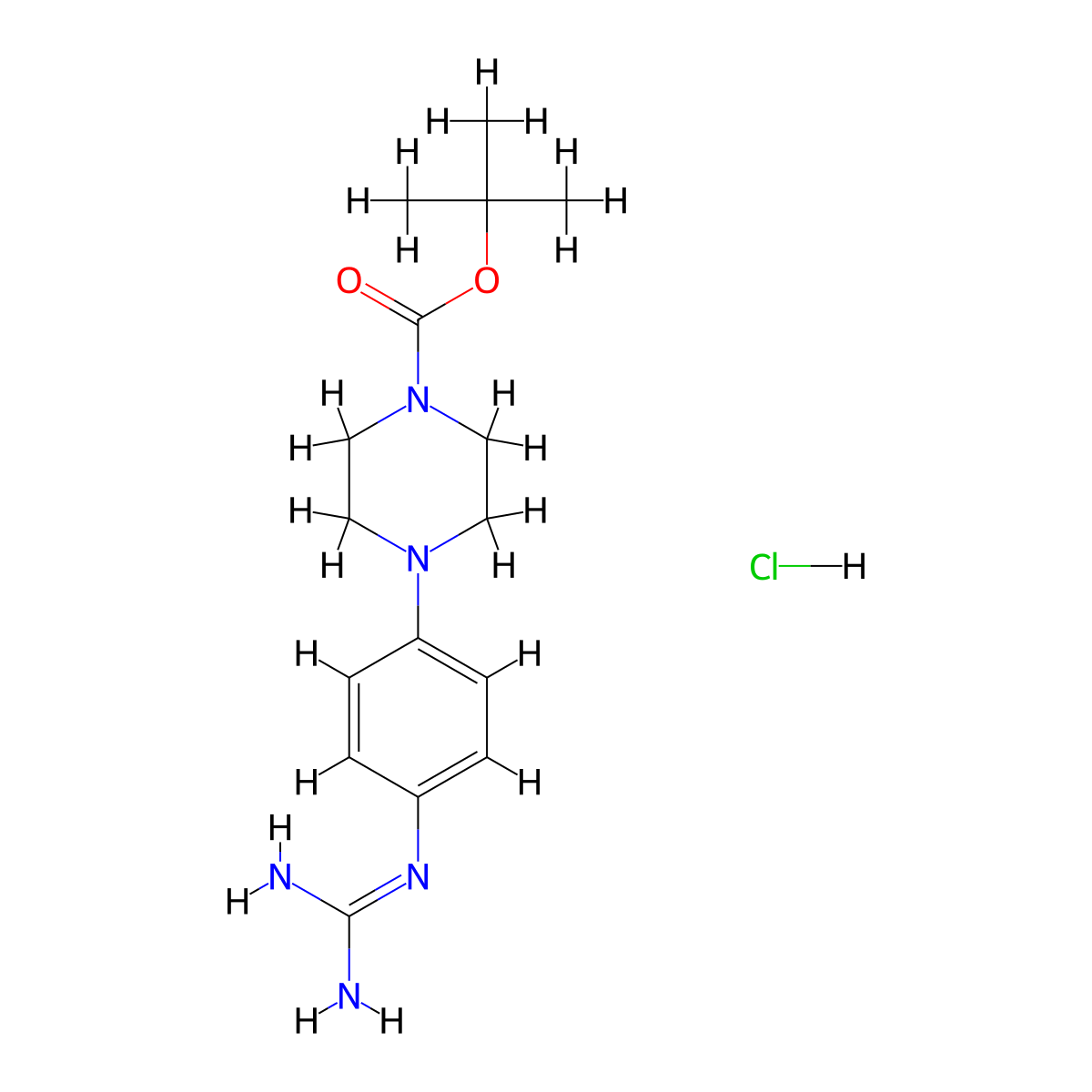 Tert-butyl 4-(4-carbamimidamidophenyl)piperazine-1-carboxylate hydrochloride molecular structure, CAS 2694729-26-3