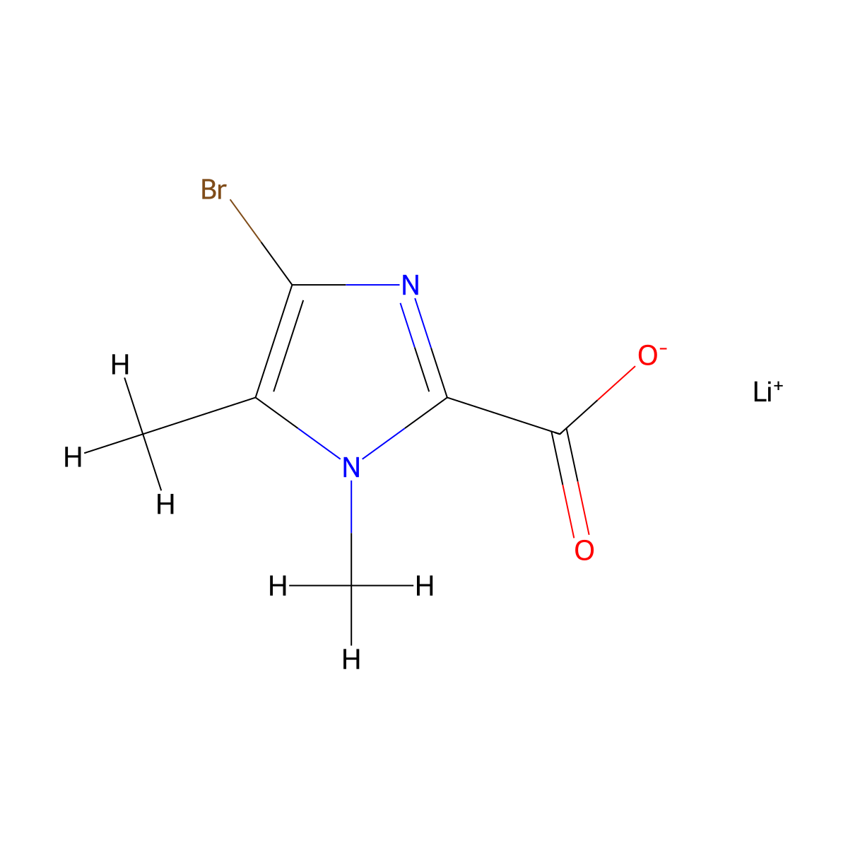 lithium 4-bromo-1,5-dimethyl-1H-imidazole-2-carboxylate molecular structure, CAS 2694729-49-0