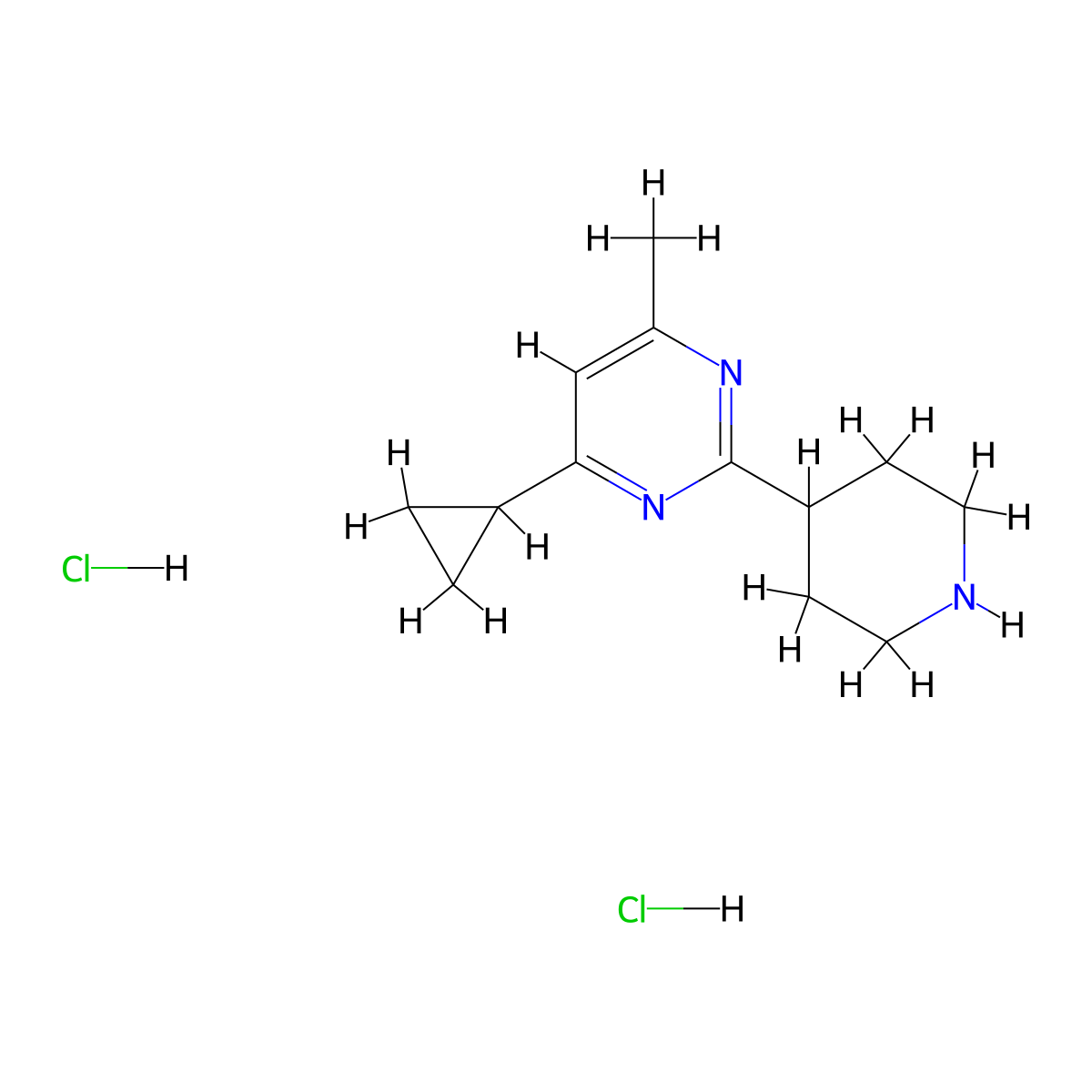 4-Cyclopropyl-6-methyl-2-(piperidin-4-yl)pyrimidine dihydrochloride molecular structure, CAS 2694729-62-7