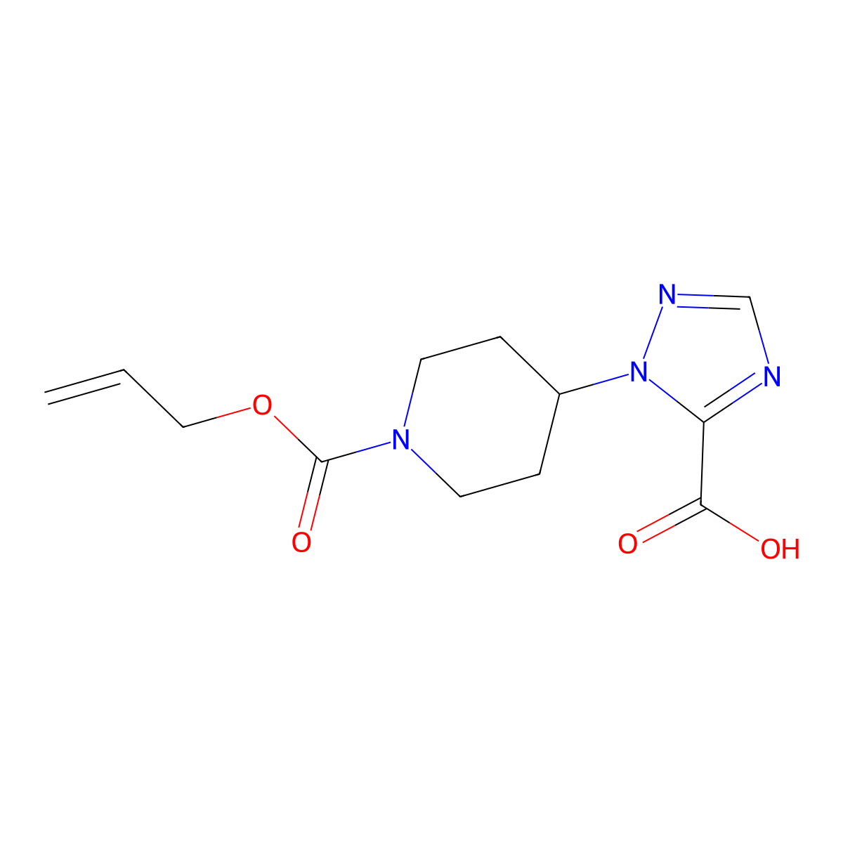1-{1-[(prop-2-en-1-yloxy)carbonyl]piperidin-4-yl}-1H-1,2,4-triazole-5-carboxylic acid molecular structure, CAS 2694731-44-5