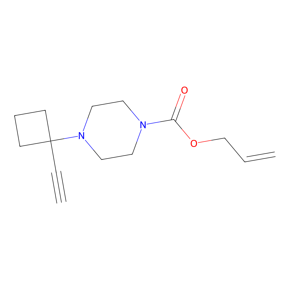 Prop-2-en-1-yl 4-(1-ethynylcyclobutyl)piperazine-1-carboxylate molecular structure, CAS 2694731-73-0