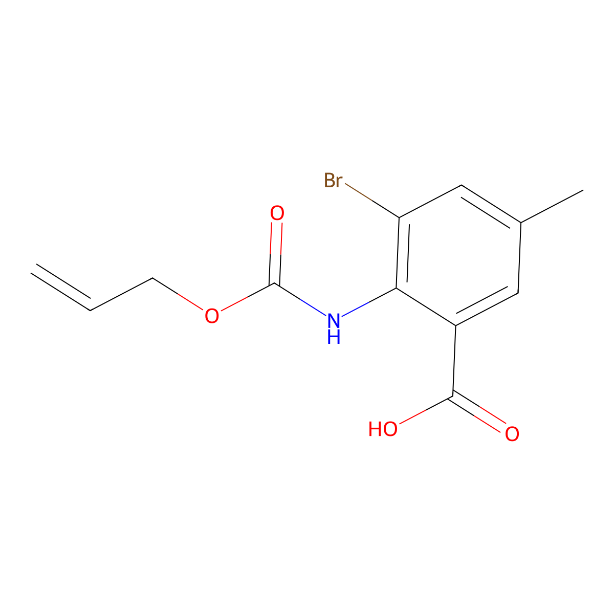 3-Bromo-5-methyl-2-{[(prop-2-en-1-yloxy)carbonyl]amino}benzoic acid molecular structure, CAS 2694731-74-1
