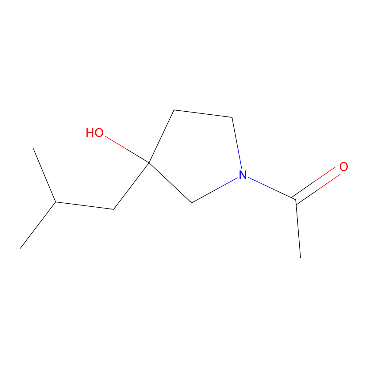 1-[3-Hydroxy-3-(2-methylpropyl)pyrrolidin-1-yl]ethan-1-one molecular structure, CAS 2694731-77-4
