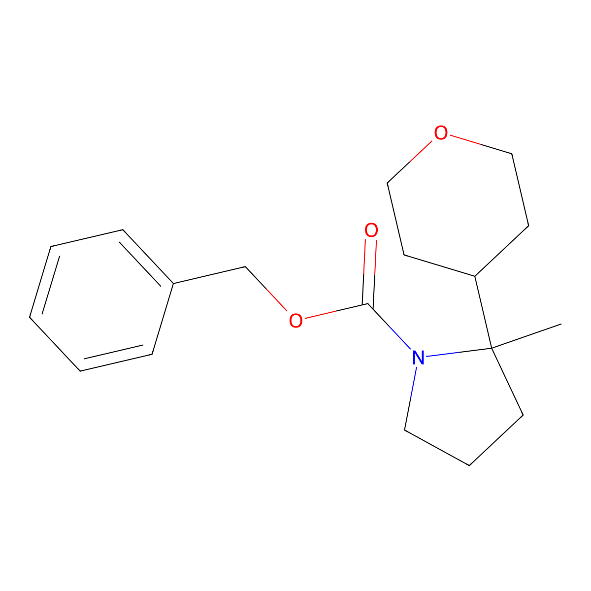 Benzyl 2-methyl-2-(oxan-4-yl)pyrrolidine-1-carboxylate molecular structure, CAS 2694732-02-8