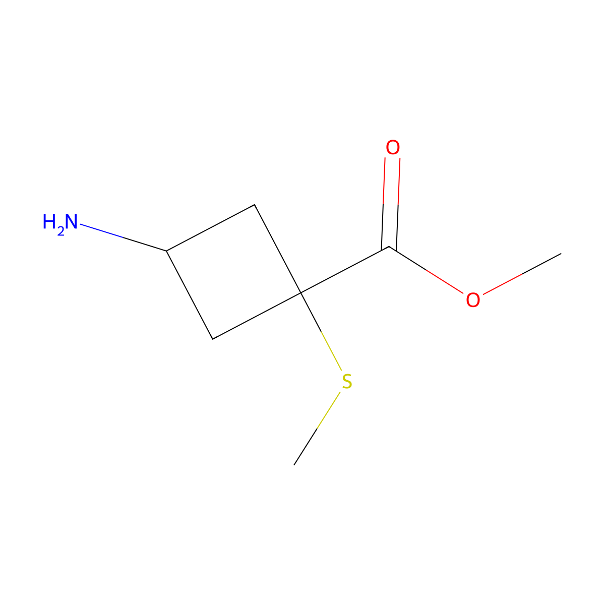 Methyl 3-amino-1-(methylsulfanyl)cyclobutane-1-carboxylate molecular structure, CAS 2694732-06-2