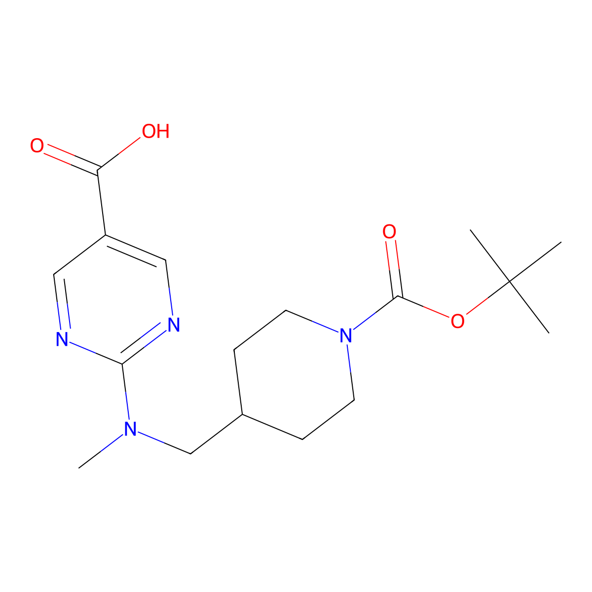 2-[({1-[(Tert-butoxy)carbonyl]piperidin-4-yl}methyl)(methyl)amino]pyrimidine-5-carboxylic acid molecular structure, CAS 2694732-07-3