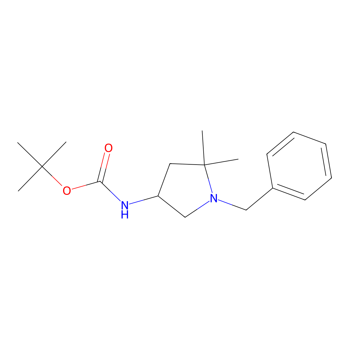 tert-butyl N-(1-benzyl-5,5-dimethylpyrrolidin-3-yl)carbamate molecular structure, CAS 2694732-18-6